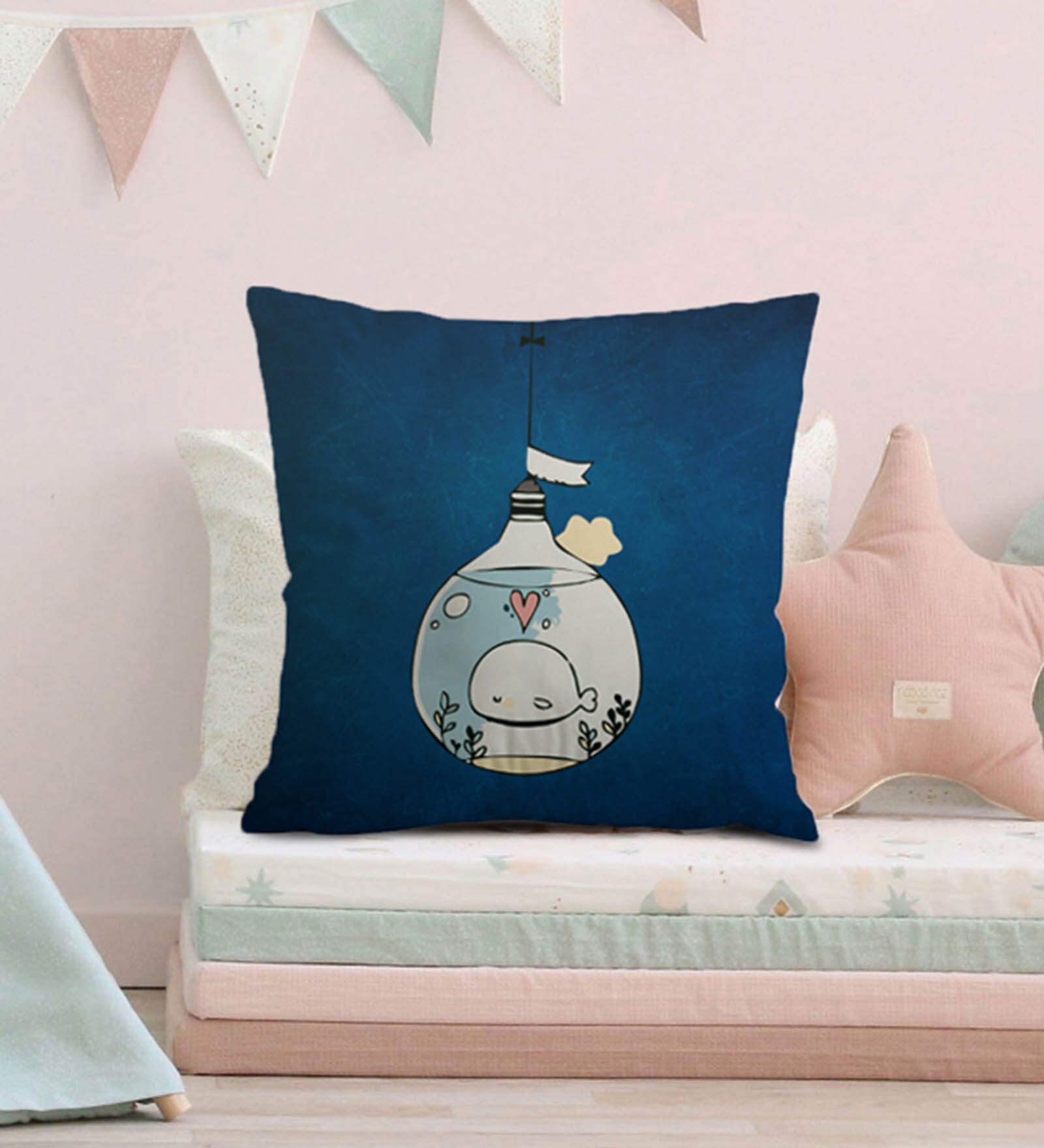 Canvas Cushion with Baby Whale Print