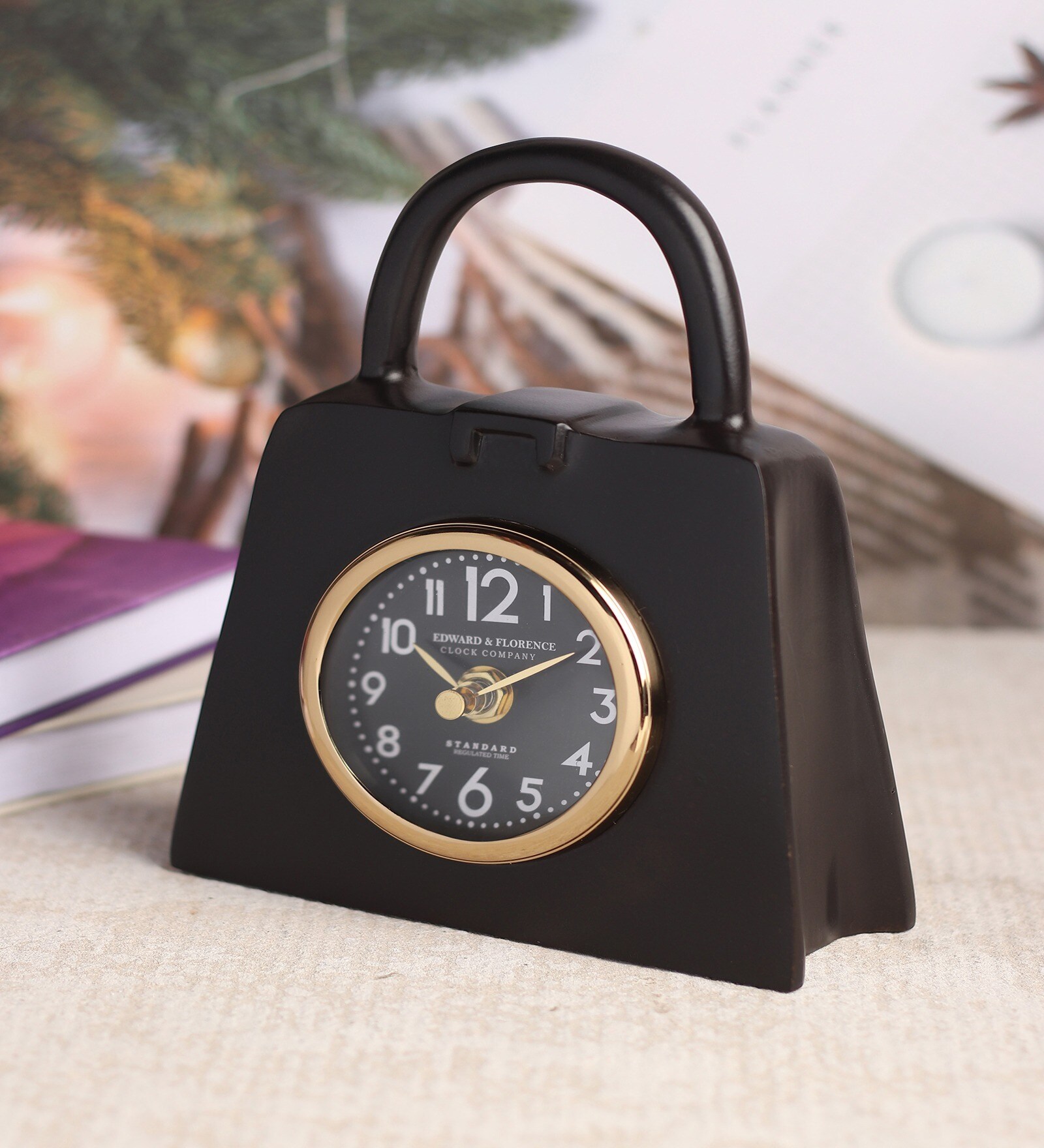 Bag of Time  Black Aluminium Table Clock