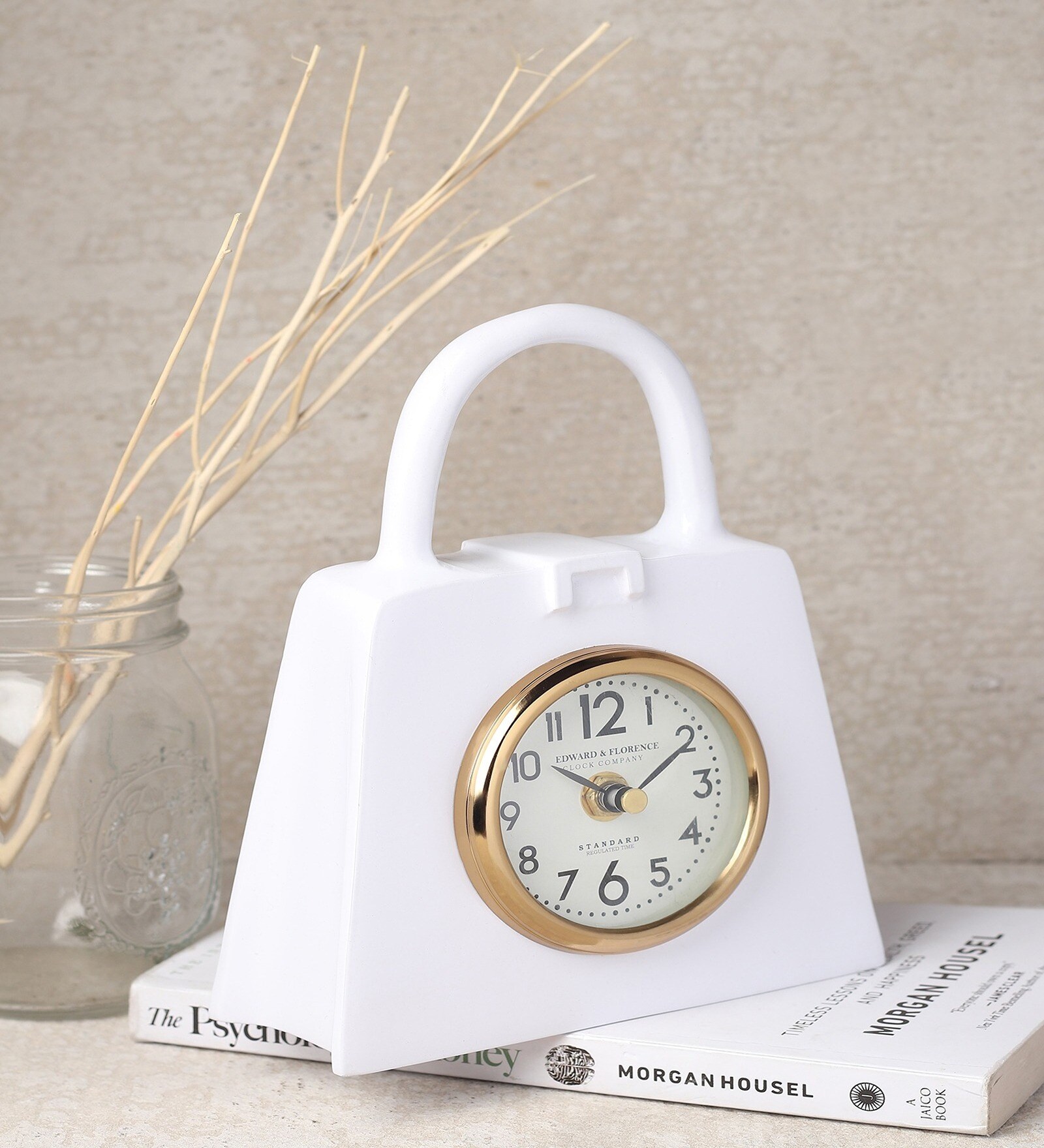 Bag of Time  White Steel Table Clock