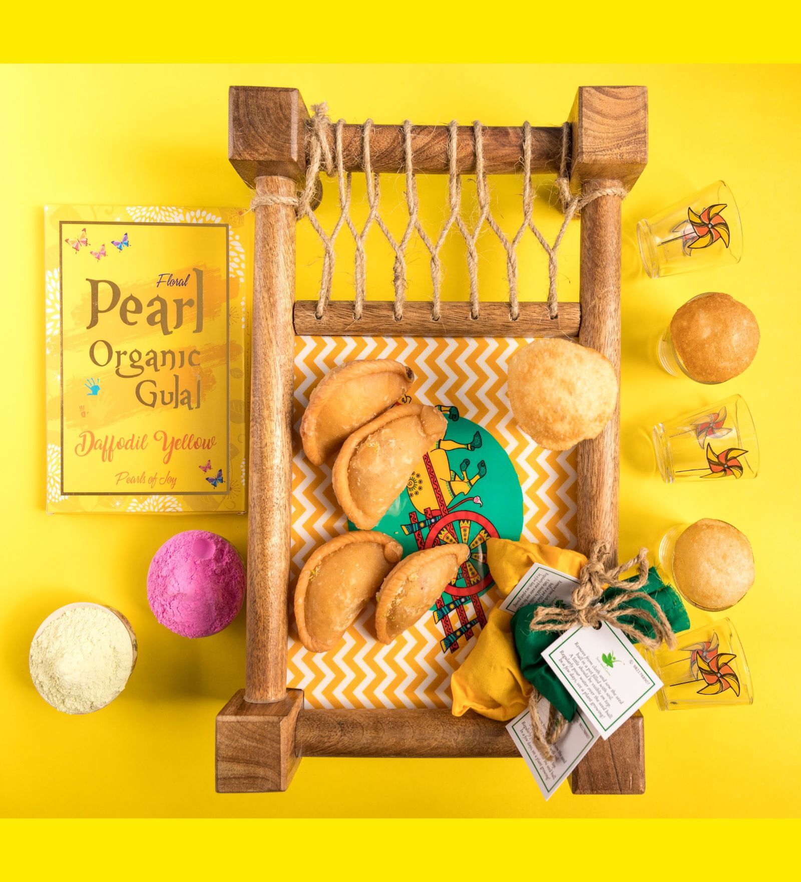 Bahaar Charpai Yellow 15 Inch Mango Wood Appetizer Platter