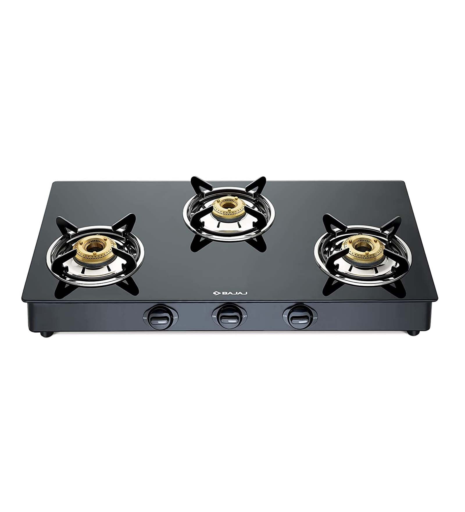 Buy Bajaj 3 Burner Stainless Steel & Glass Gas Stove (Manual, Black