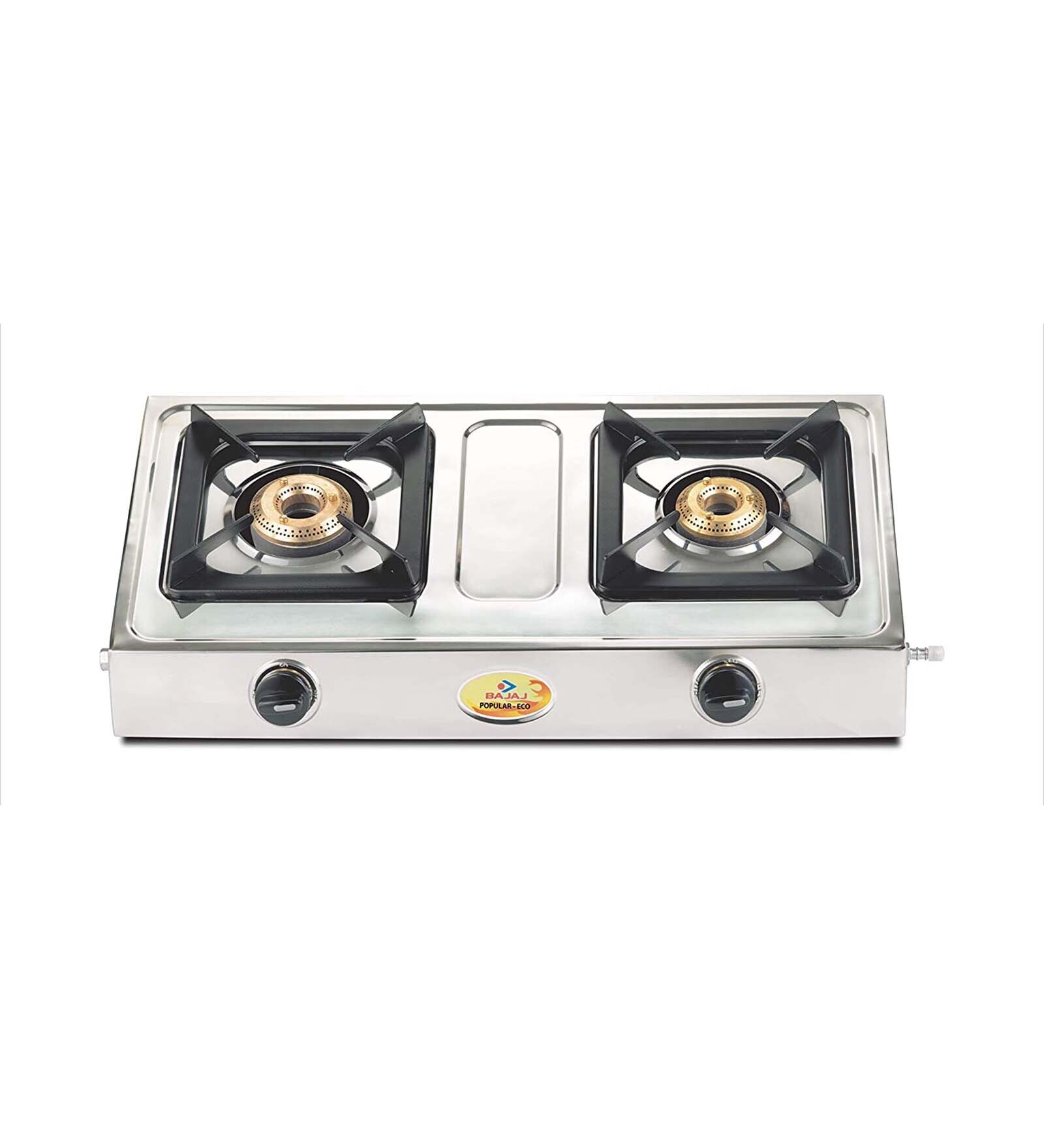 Bajaj Popular Eco 2 Burner Stainless Steel Gas Stove (ISI Certified, Black)