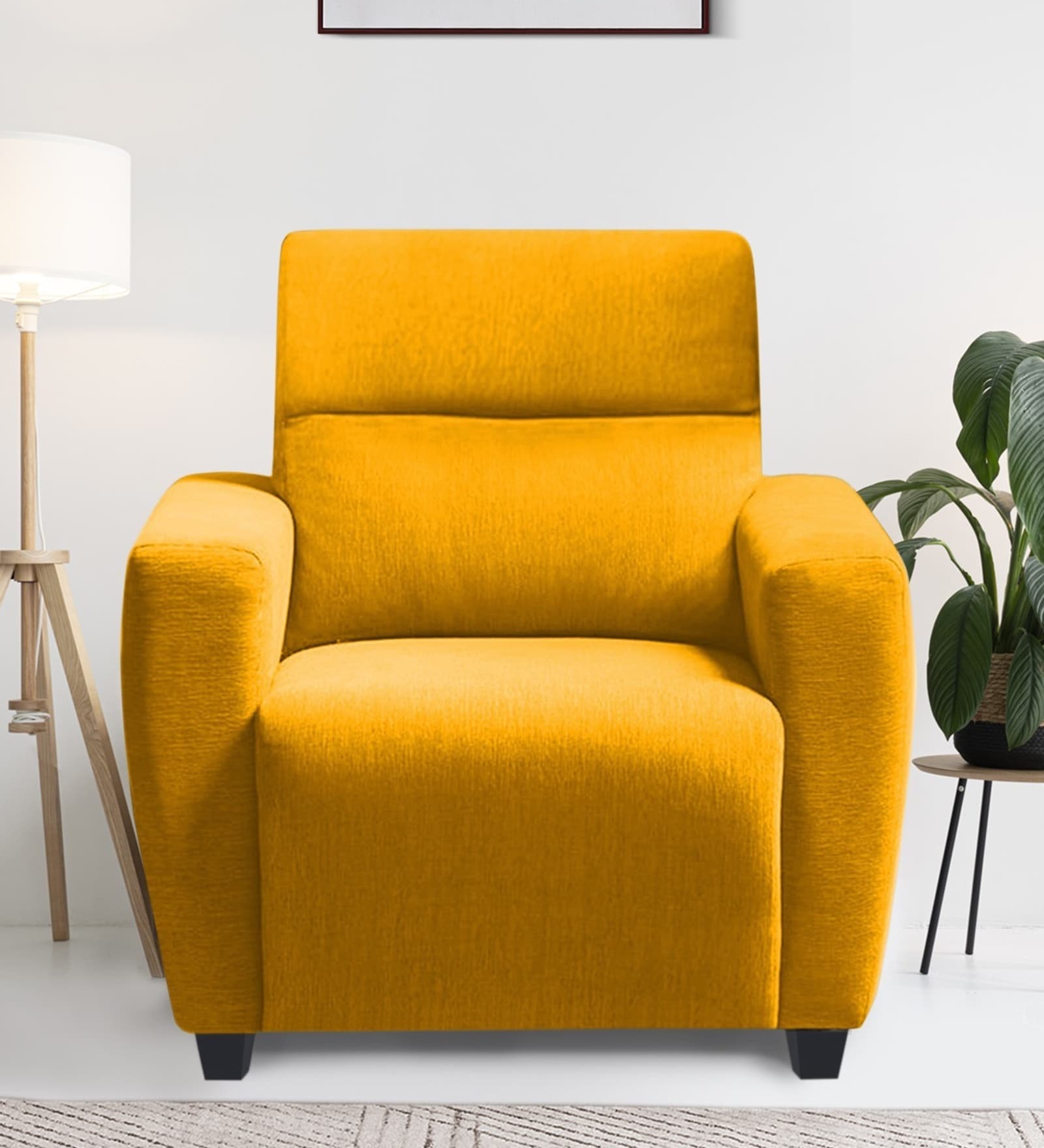 Bakadi Fabric 1 Seater Sofa in Bold Yellow Colour