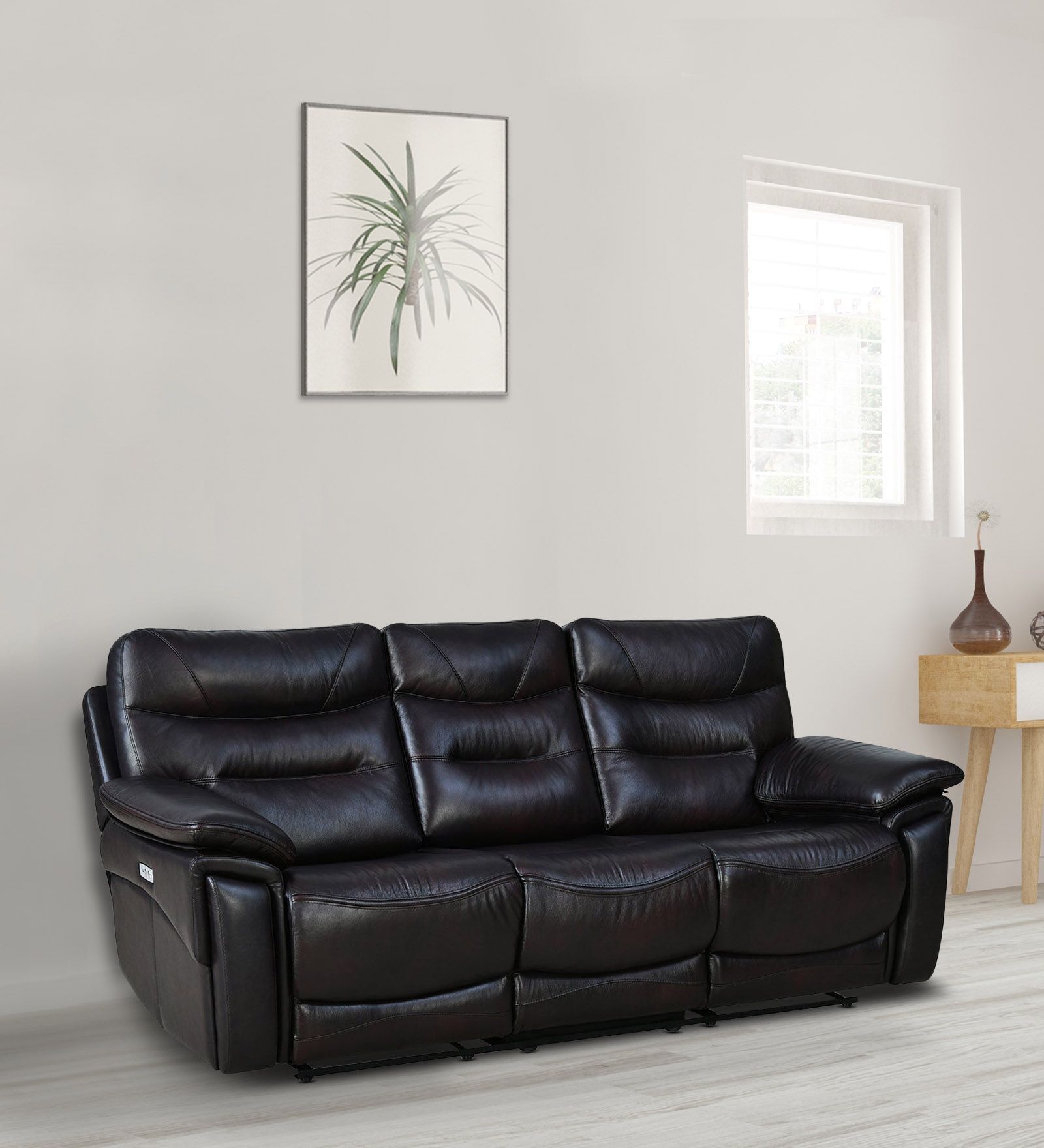 Bakewell Leather 3 Seater Motorized Recliner In Brown Colour