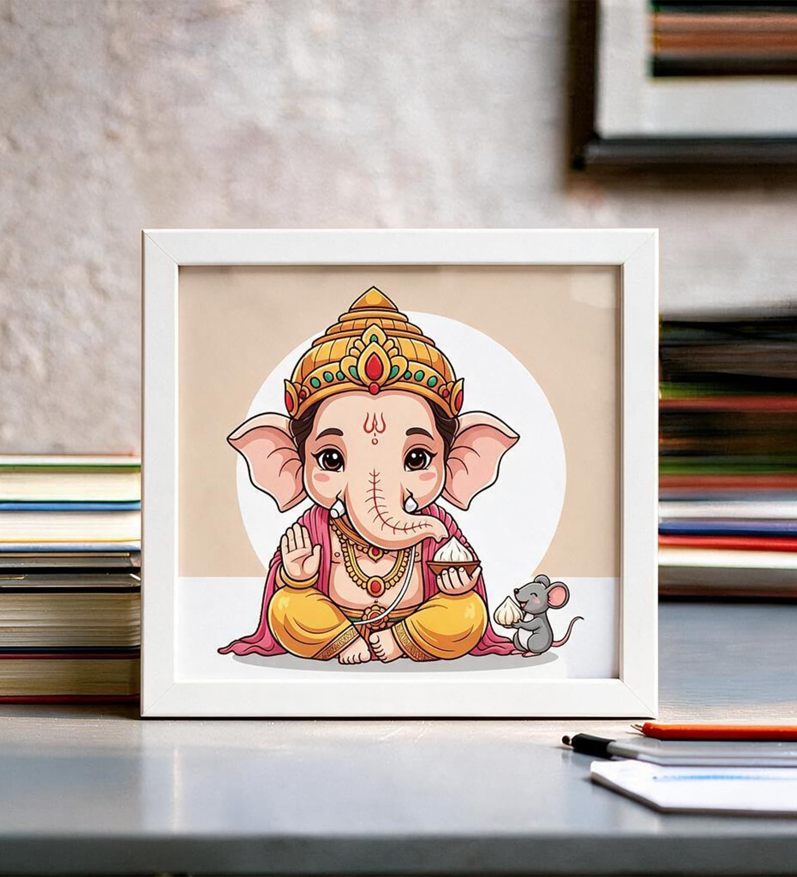 White Bal Ganesha Mini Table Frame 5 X 5 Inch