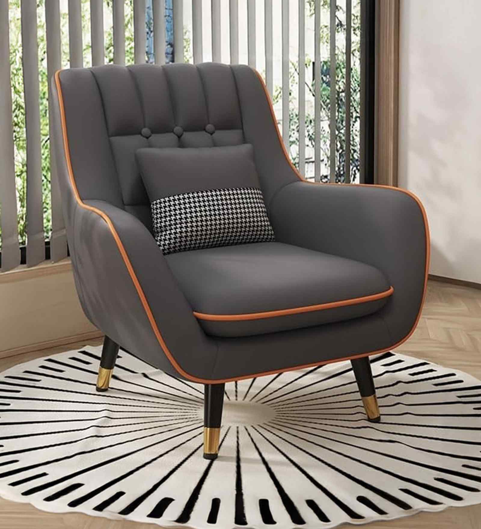 Balarka Velvet Fabric Lounge Chair In Dark Grey Colour