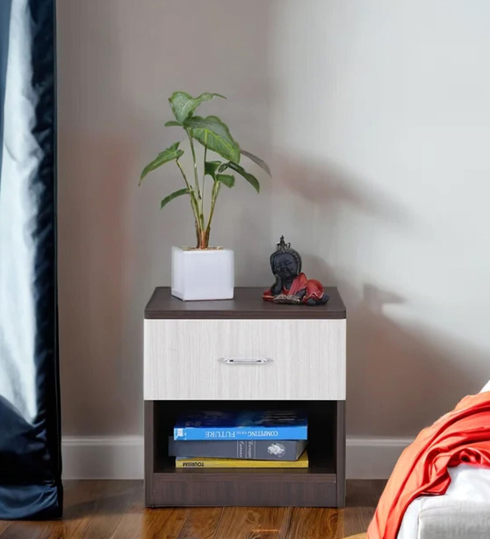 Baleno Bedside Table in Brown and  White Finish