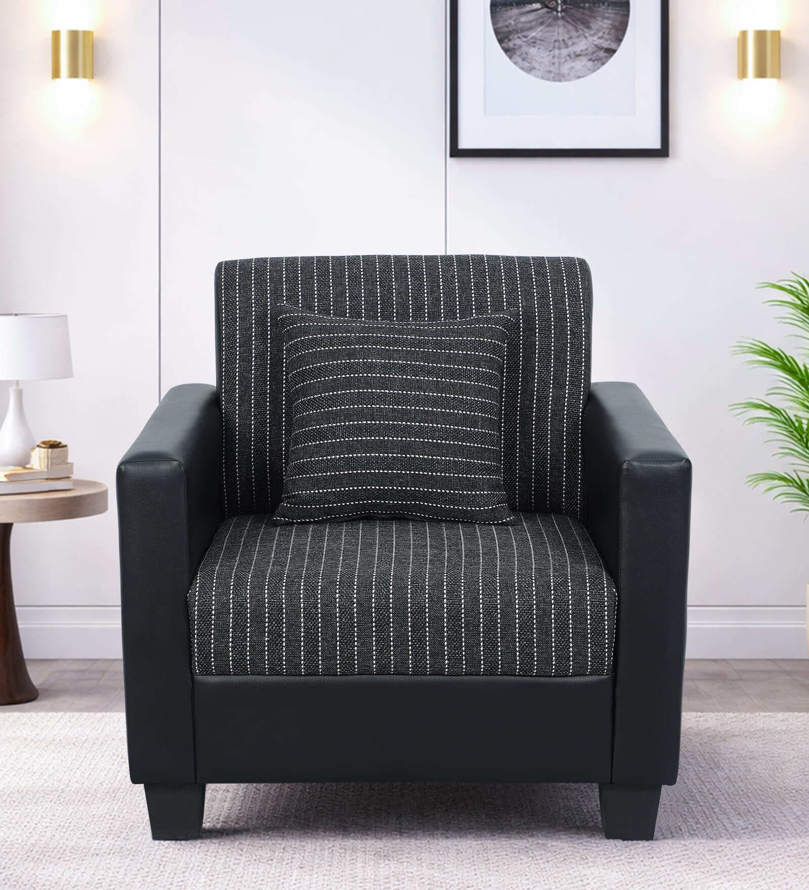 Baley Fabric 1 Seater Sofa In Lama Black Colour