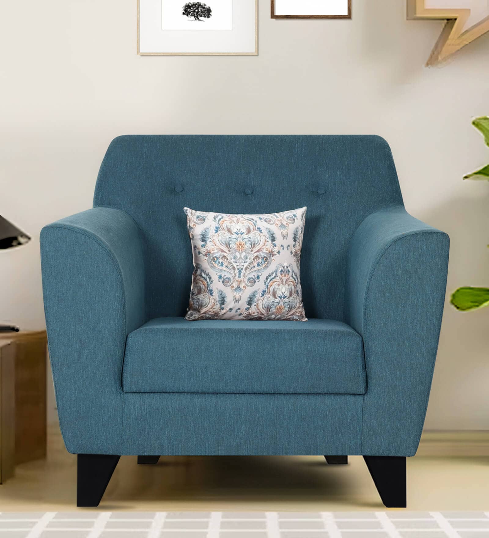 Bali Fabric 1 Seater Sofa in Blue Colour