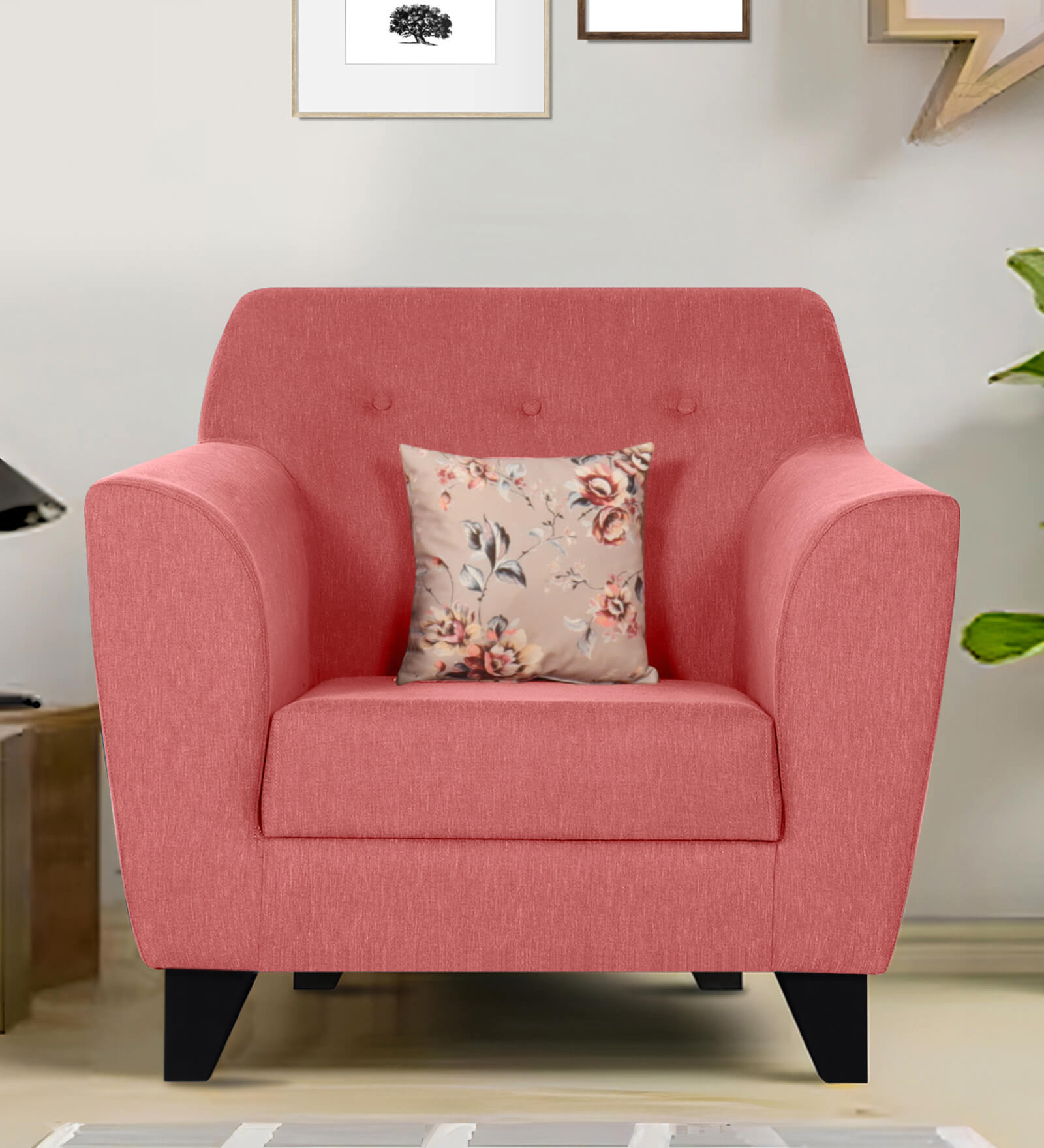 Bali Fabric 1 Seater Sofa in Pink Colour
