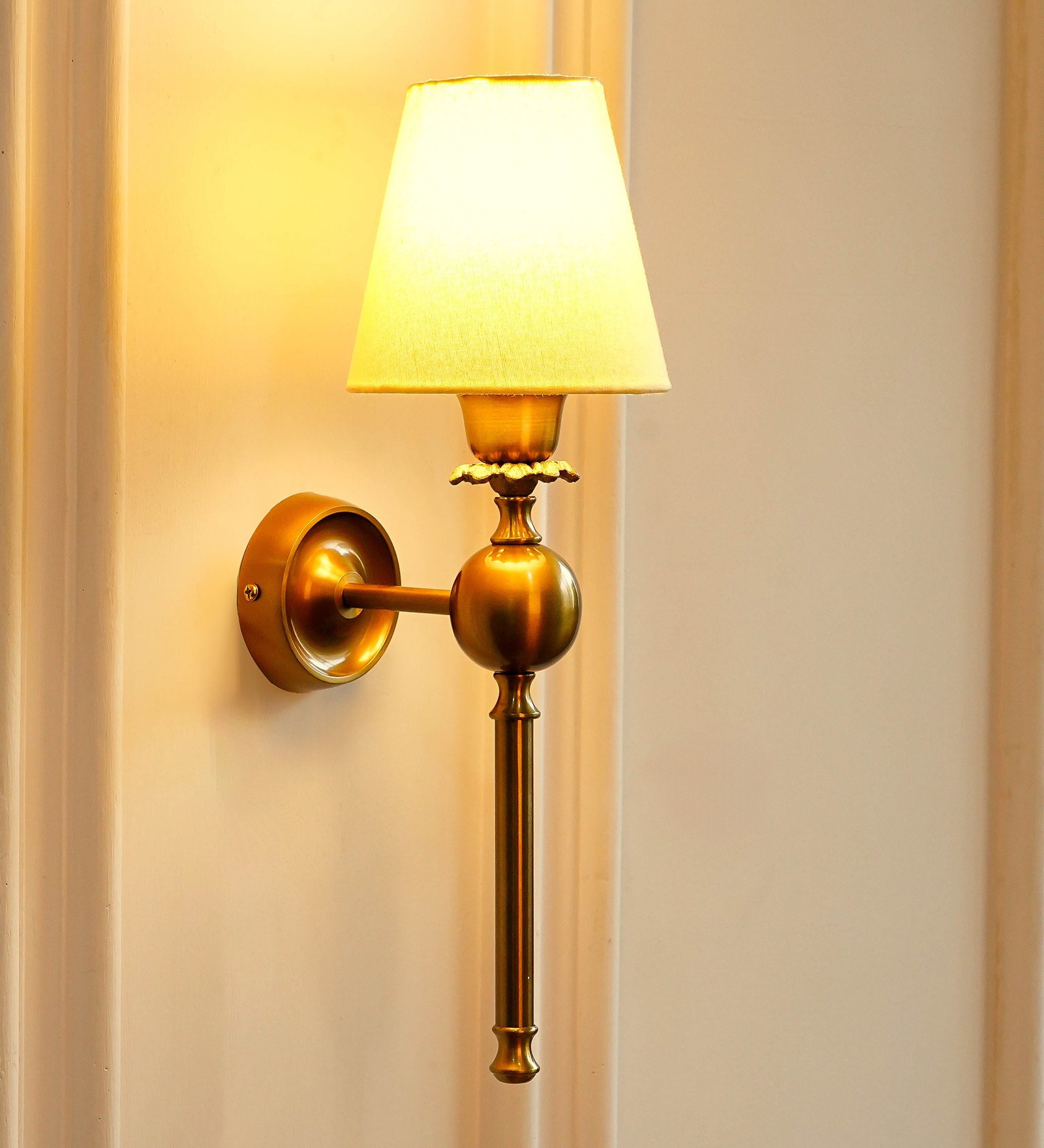 Ball Wall Lamp Brass Antique Finish with Cream Shade