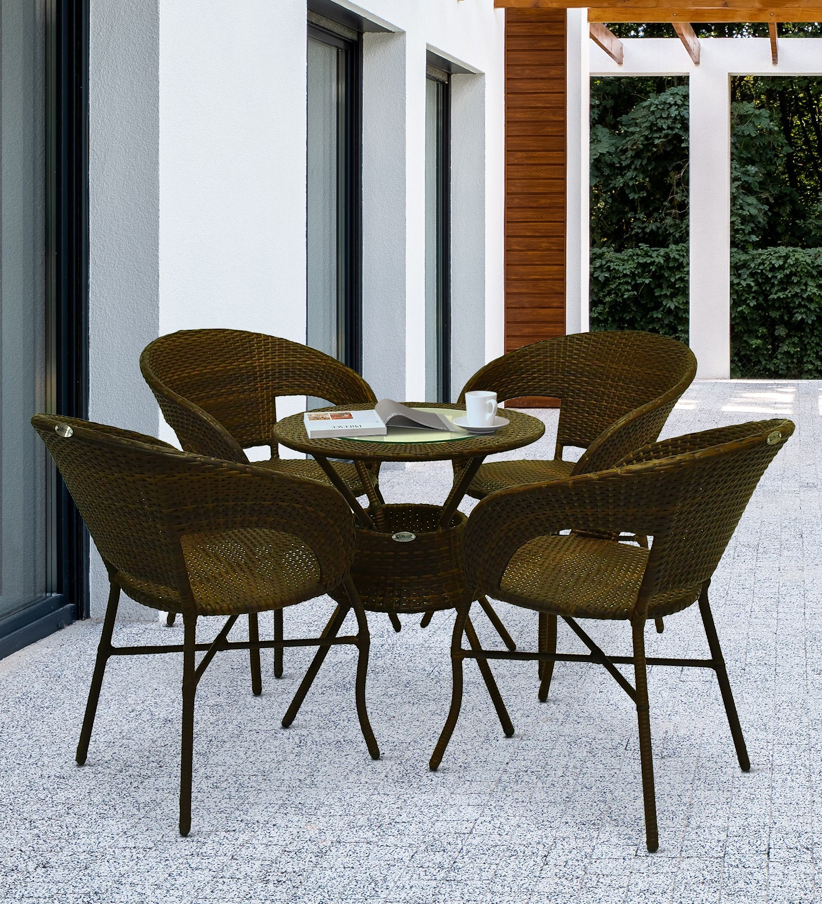 Ballarat Wicker Table And Chair Set ( With 4 Chairs ) In Brown Finish