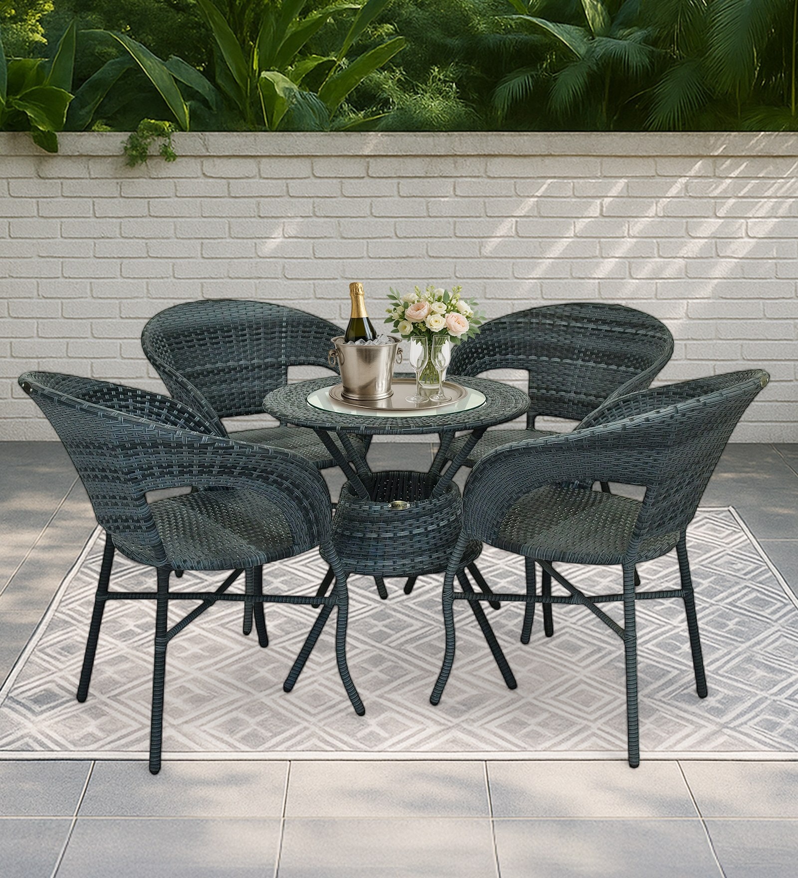 Ballarat Wicker Table And Chair Set ( With 4 Chairs ) In Grey Finish