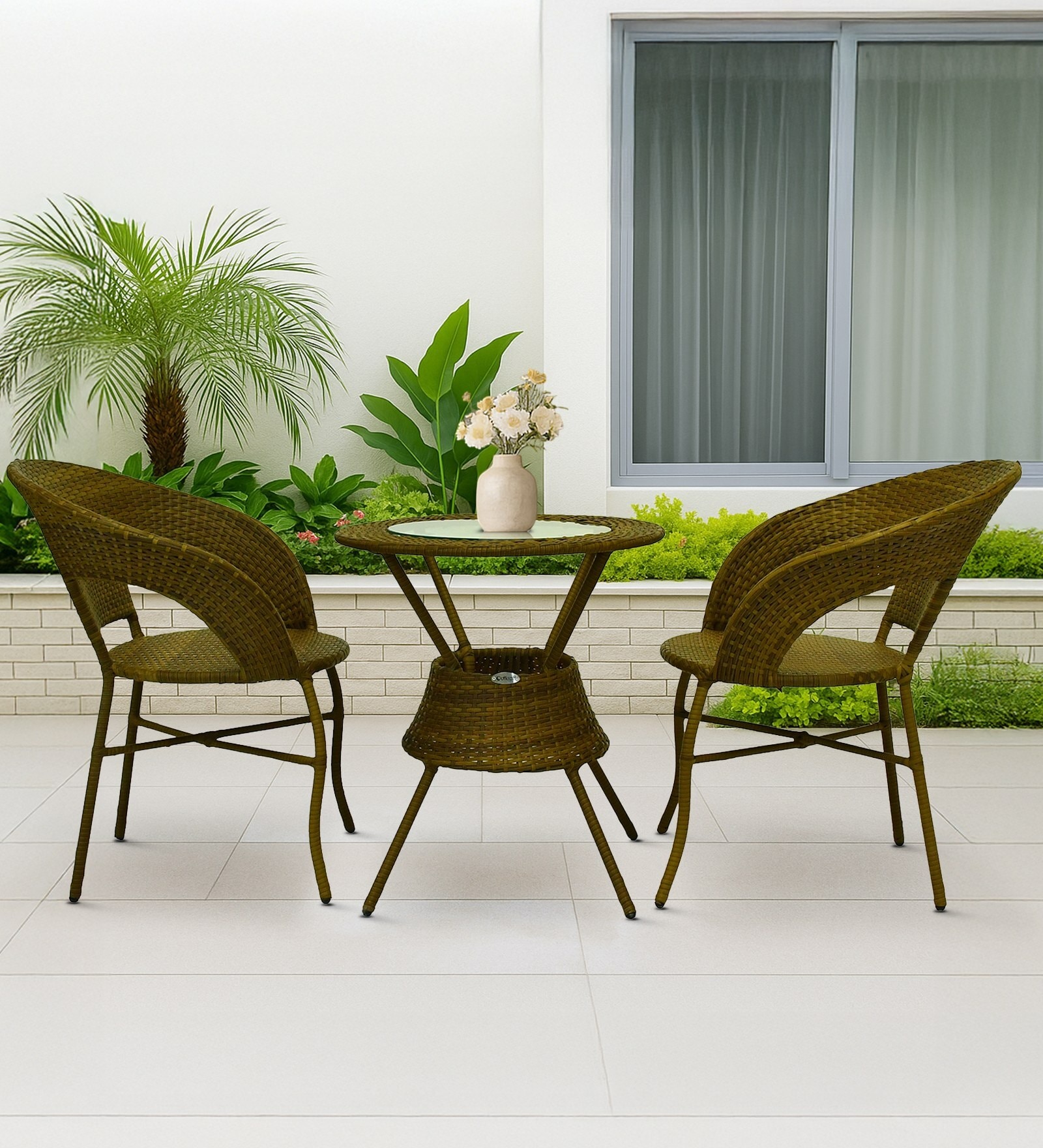 Ballarat Wicker Table And Chair Set In Beige Dual Tone Finish
