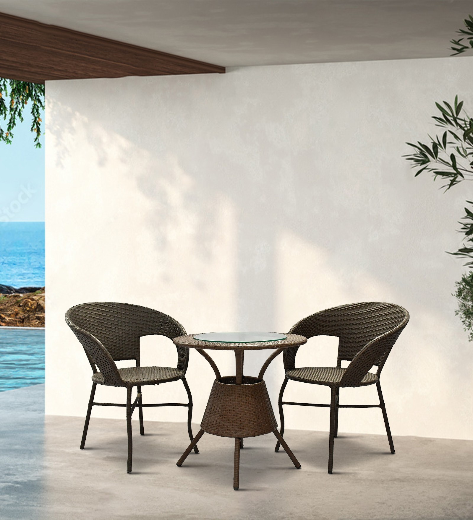 Ballarat Wicker Table And Chair Set In ( With 2 Chairs ) Brown Finish