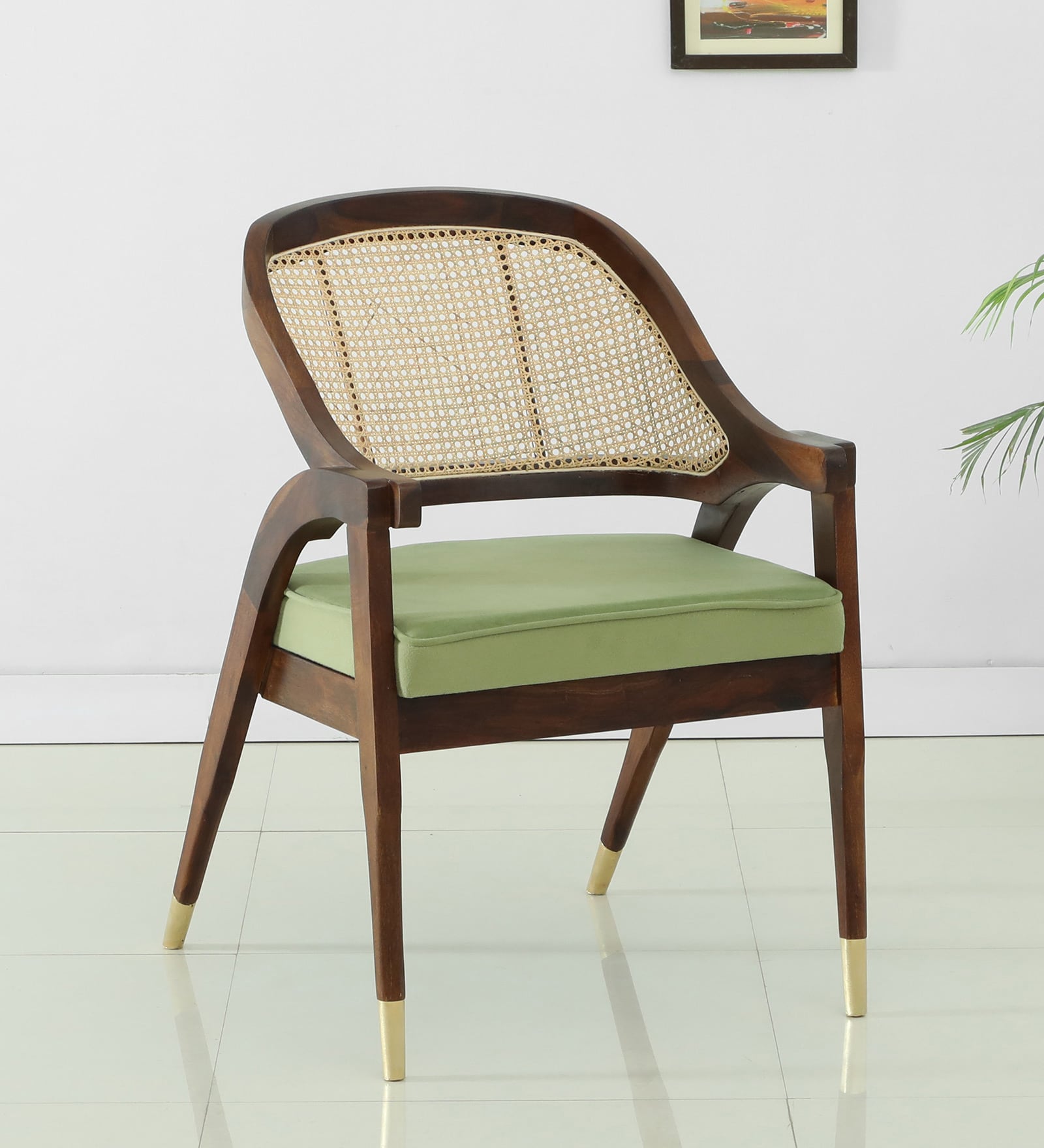Buy Calvary Sheesham Wood Arm Chair In Provincial Teak Finish with Cane