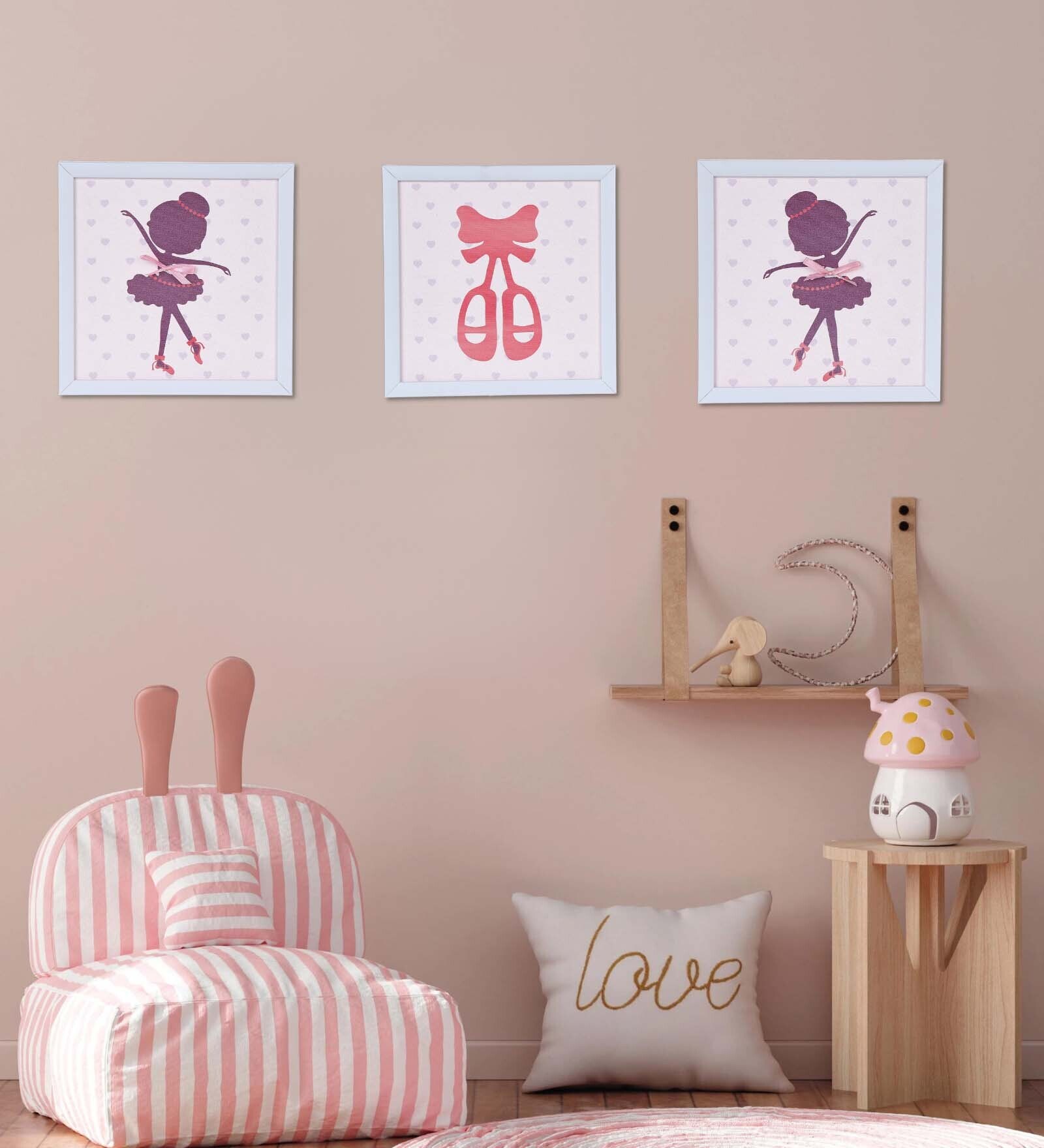 Ballerina Pink Canvas Set Of 3 Wall Art
