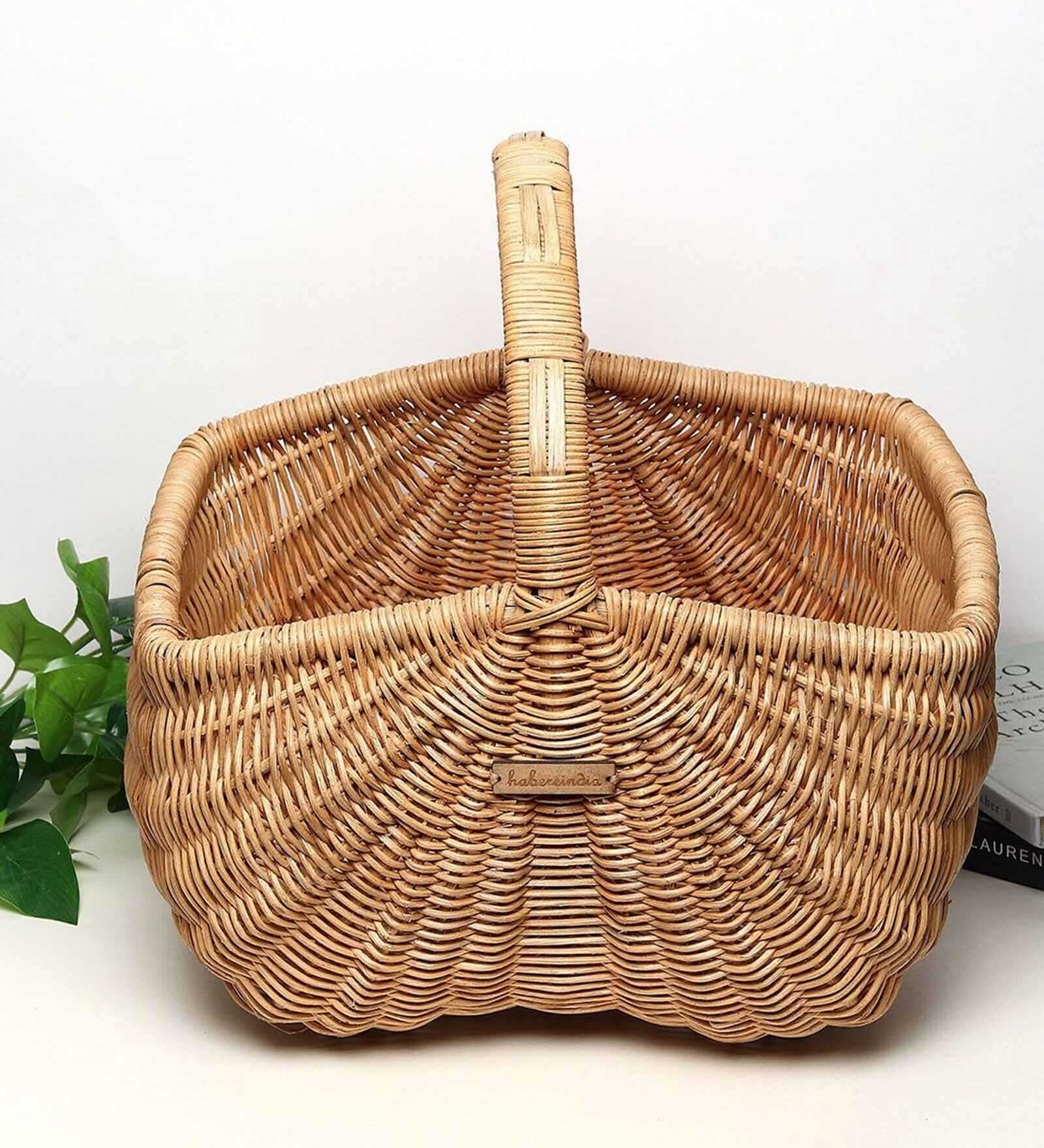 Bamboo Basket for Storage | Bamboo Tray, Bamboo Basket Bathroom | Bamboo Storage Baskets for Wardrobe With Top Handle (Large (37 x 20 x 20 CM))