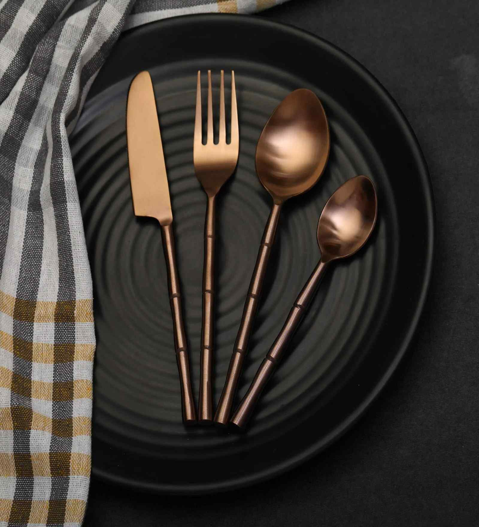 Bamboo Elegance Gold   Stainless Steel (Set of 16) Cutlery  Set