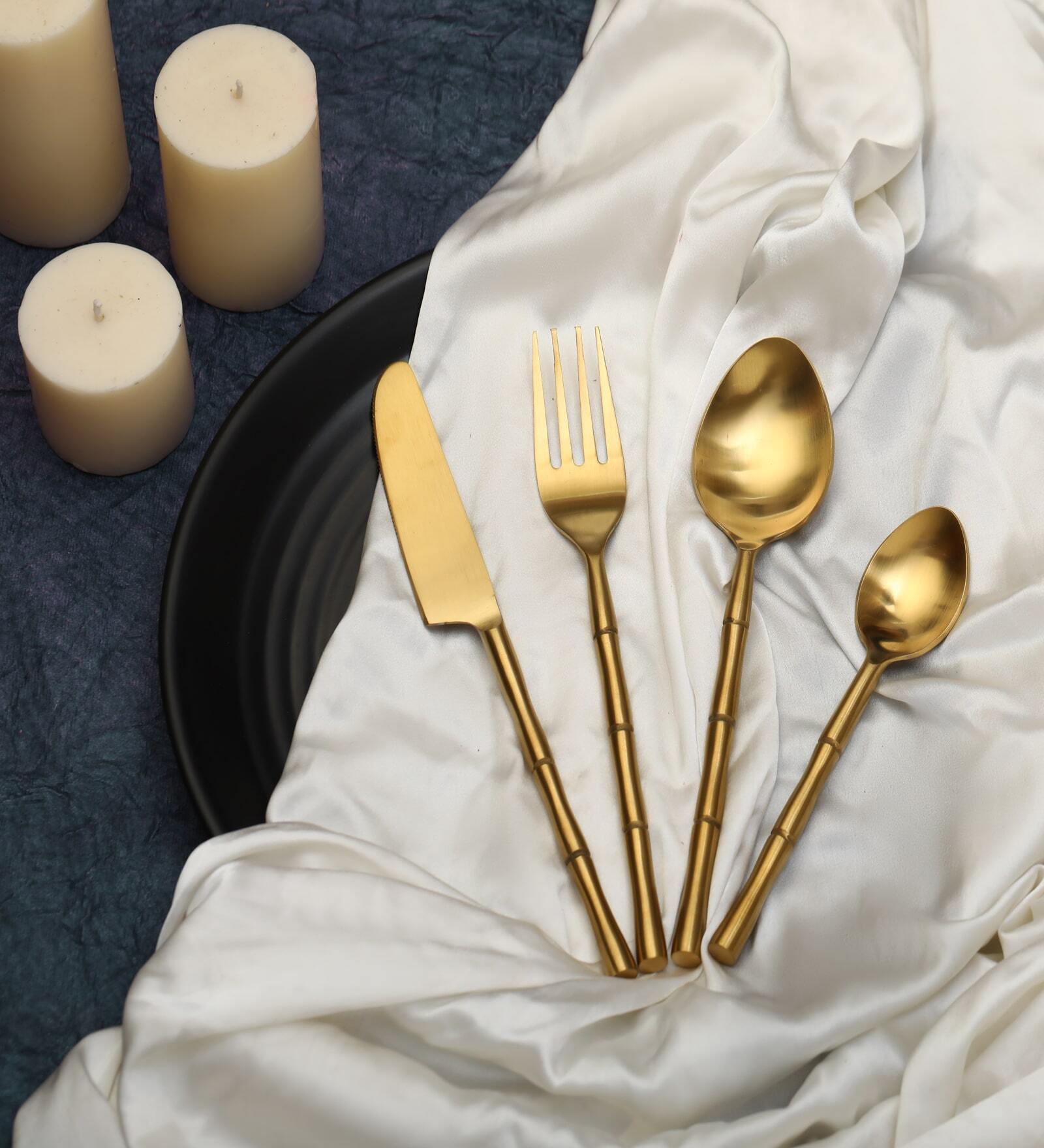 Bamboo Elegance Gold (Set of 4) Cutlery Set