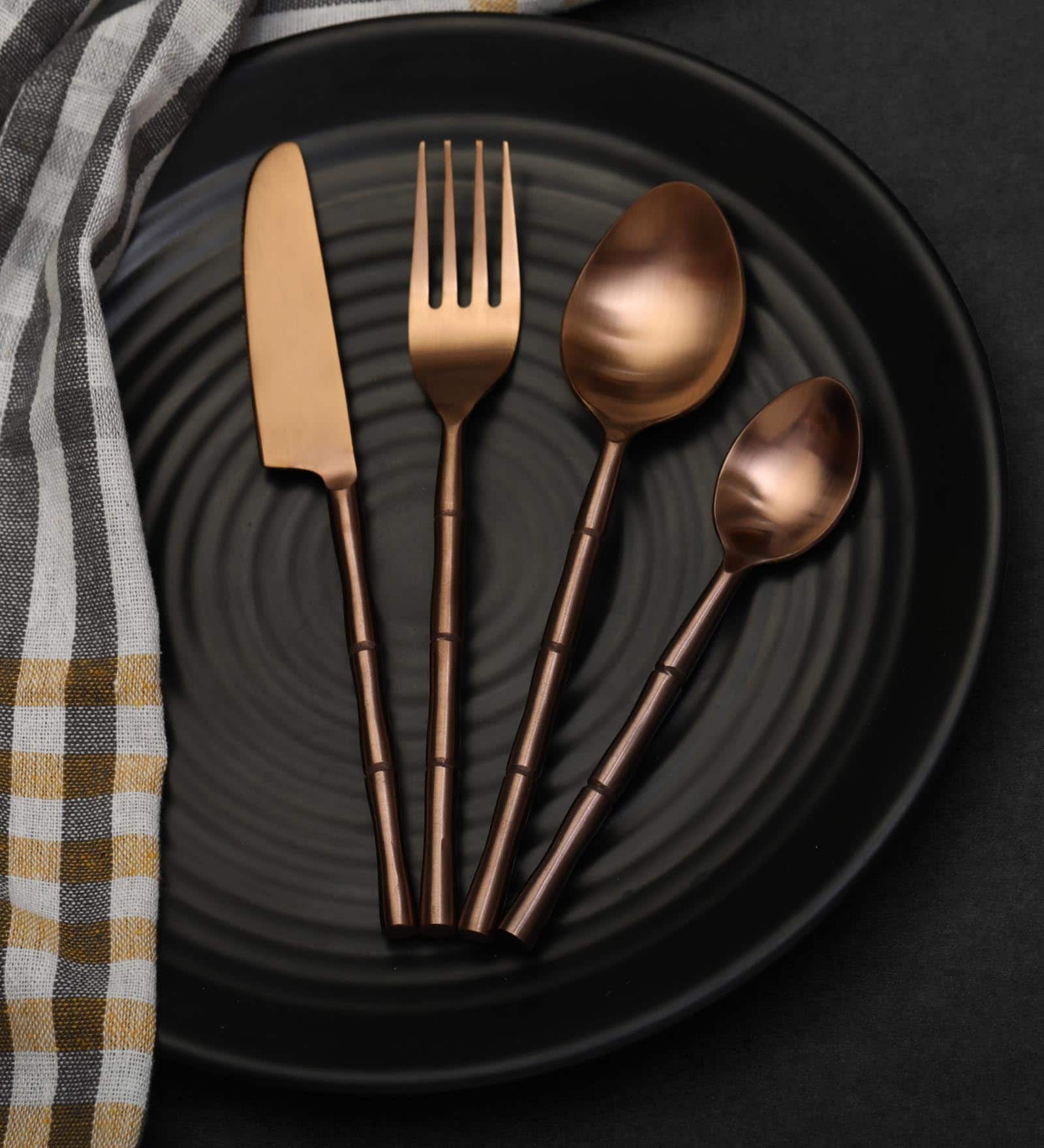 Bamboo Elegance Gold Stainless Steel (Set of 24) Cutlery  Set
