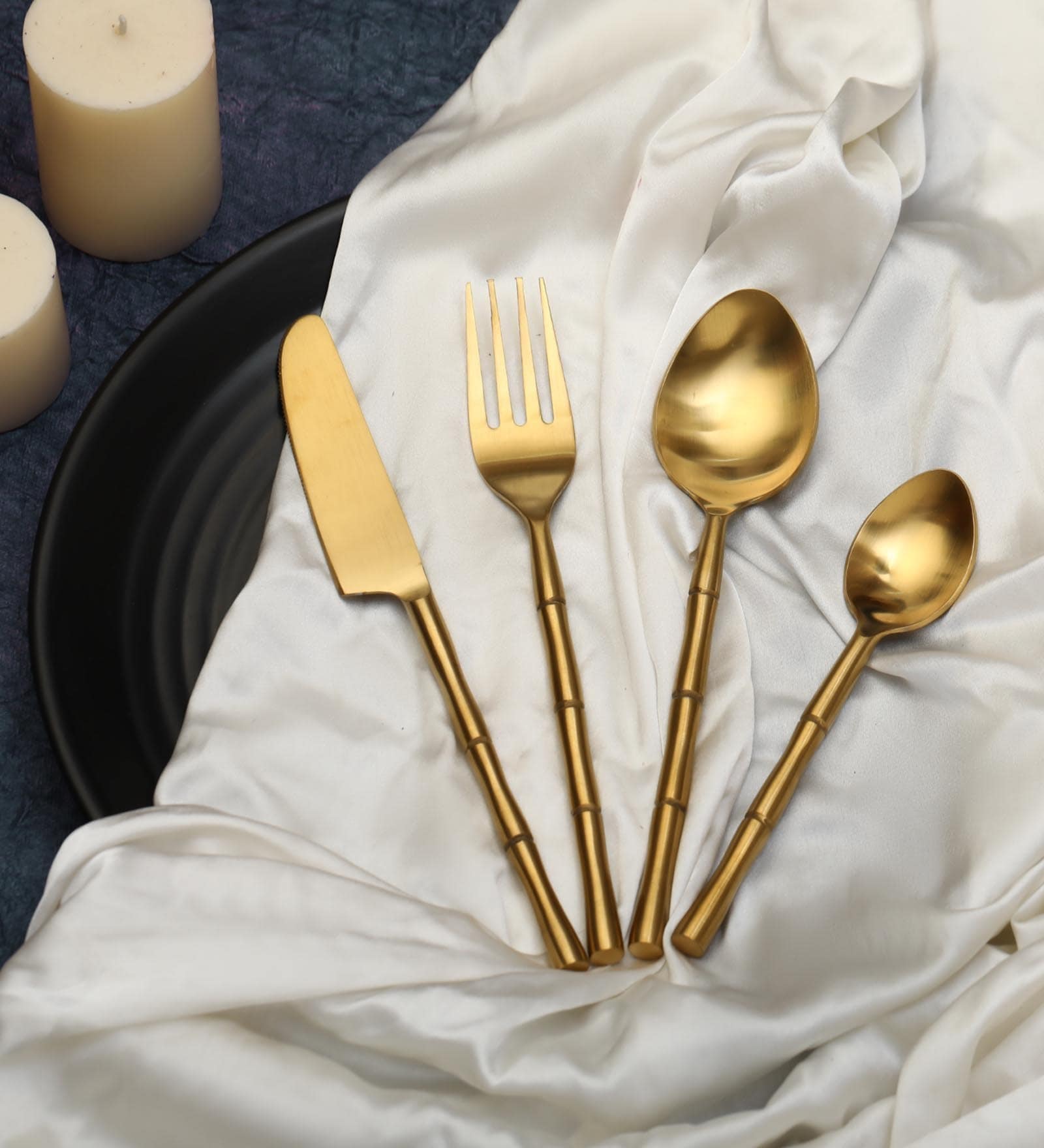 Bamboo Elegance Gold Stainless Steel (Set of 24) Cutlery  Set