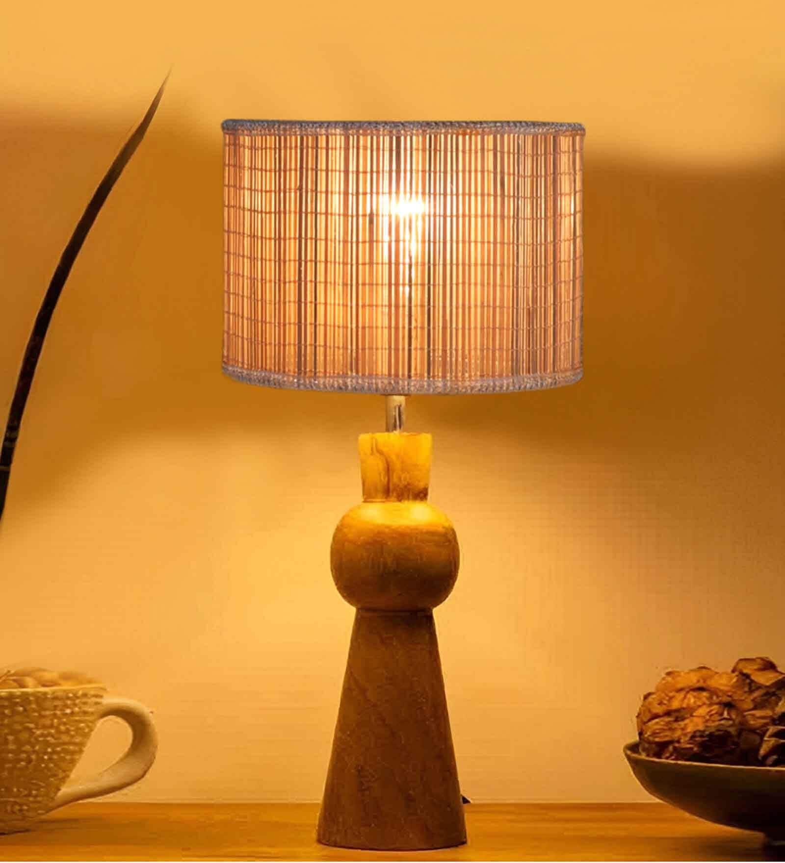 Bamboo table lamp with wood base -(7X18.25 inches)