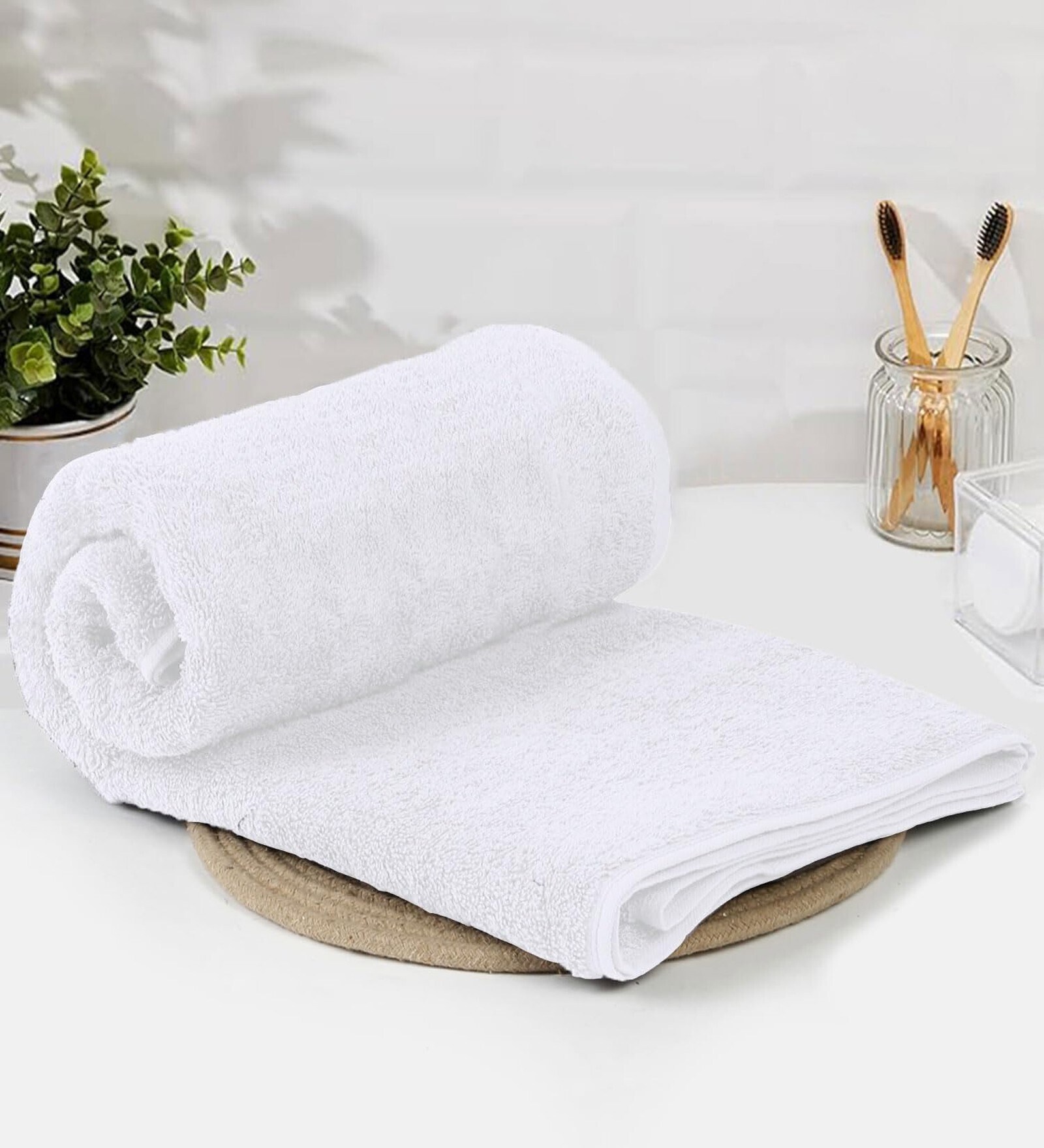 White Cotton 400 GSM Bath Towels Set of 2