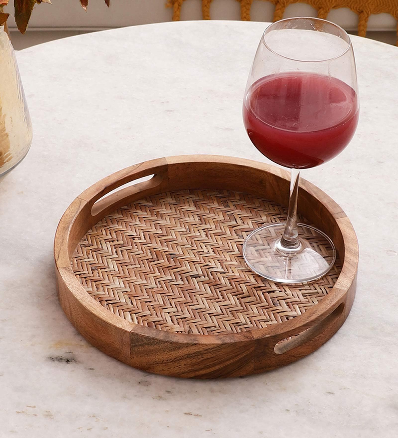Bambusa Round Brown Wood Serving Tray
