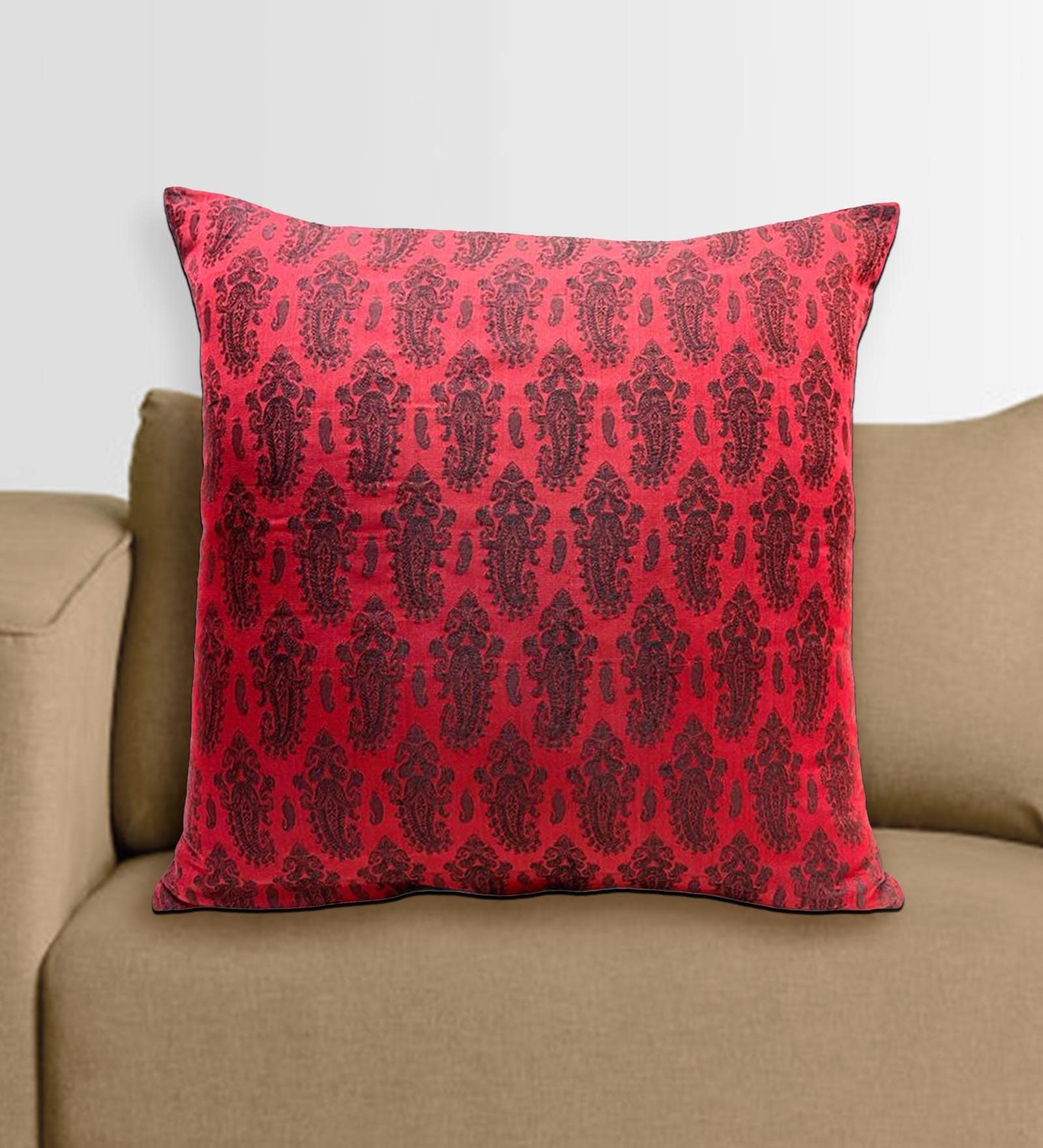 Red Traditional Banarasi Jaquard Booti Silk 16 x 16 Inches Cushion Covers (Set of 2)