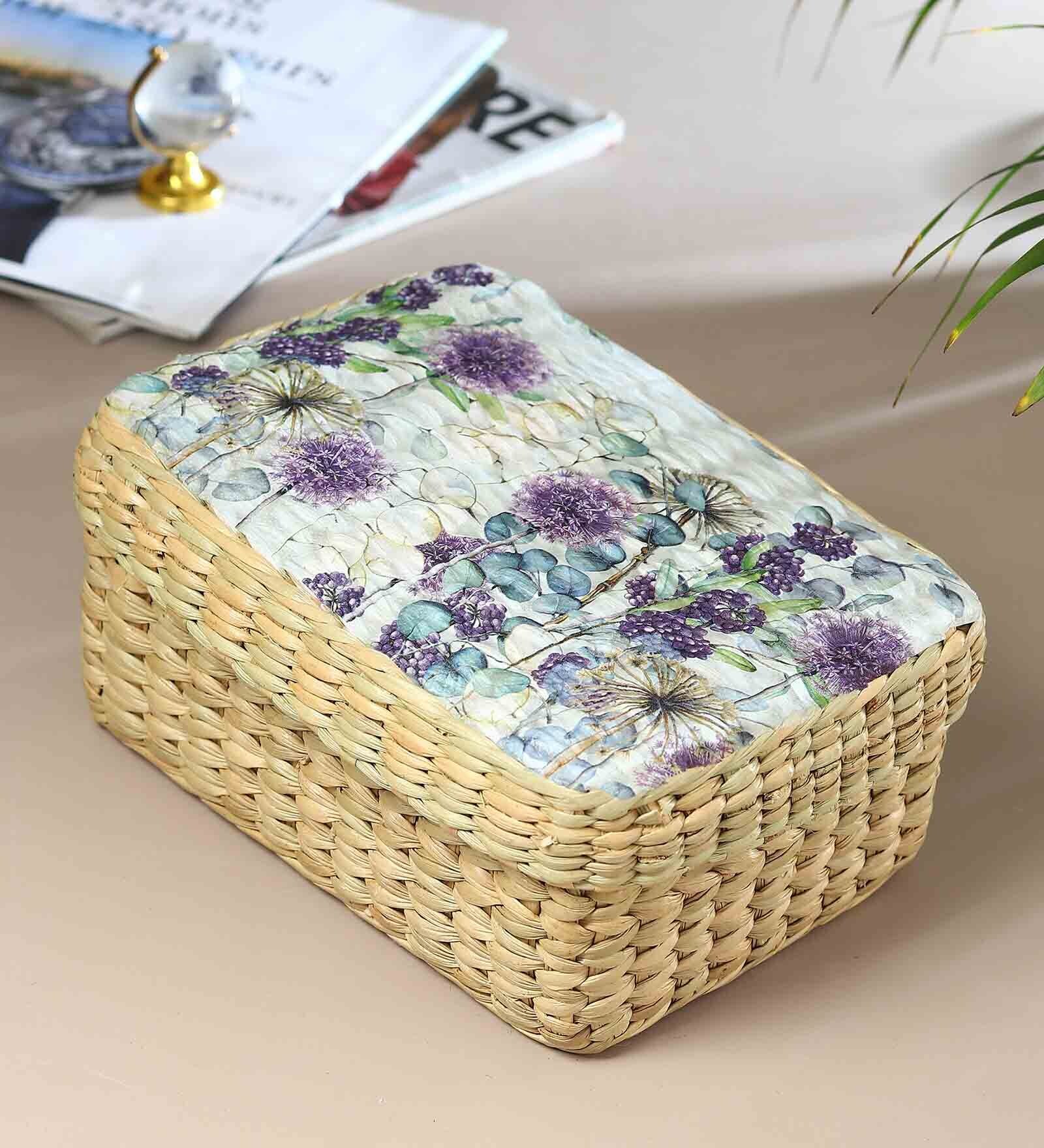 (1Pc) Blue Seagrass Handmade Eco-Friendly Storage Box & Organiser