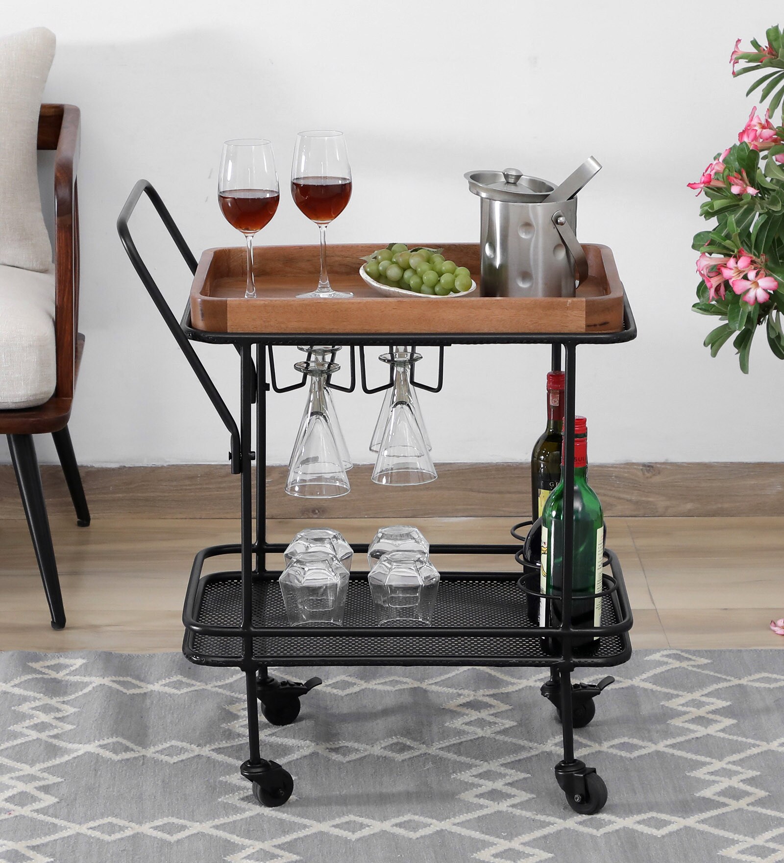 Iha Metal Bar Trolley In Black Colour