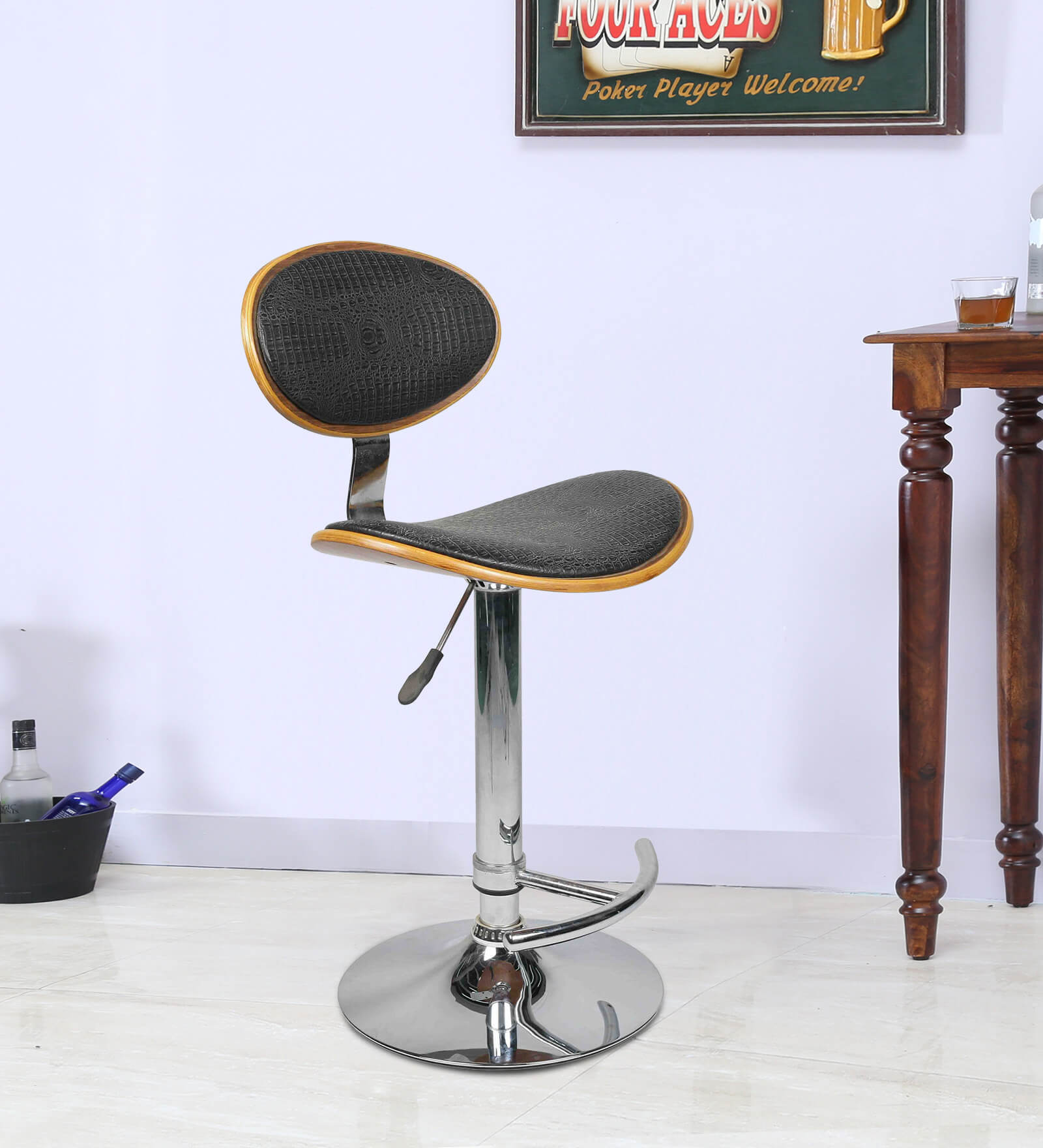 Buy Bar Stool with Chrome Base in Black Colour by Ventura Online b
