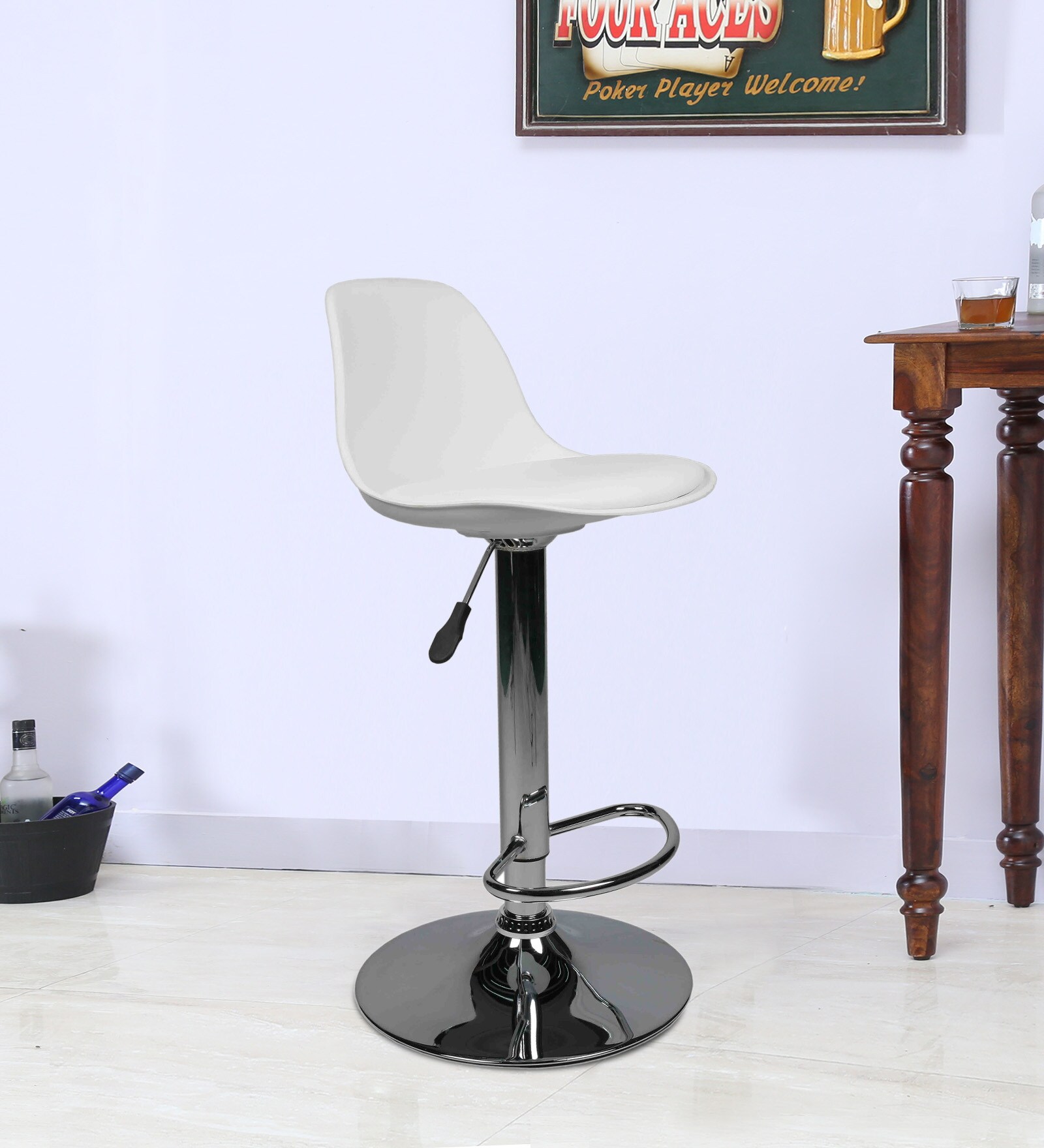 Bar Stool with Chrome Base in White Colour
