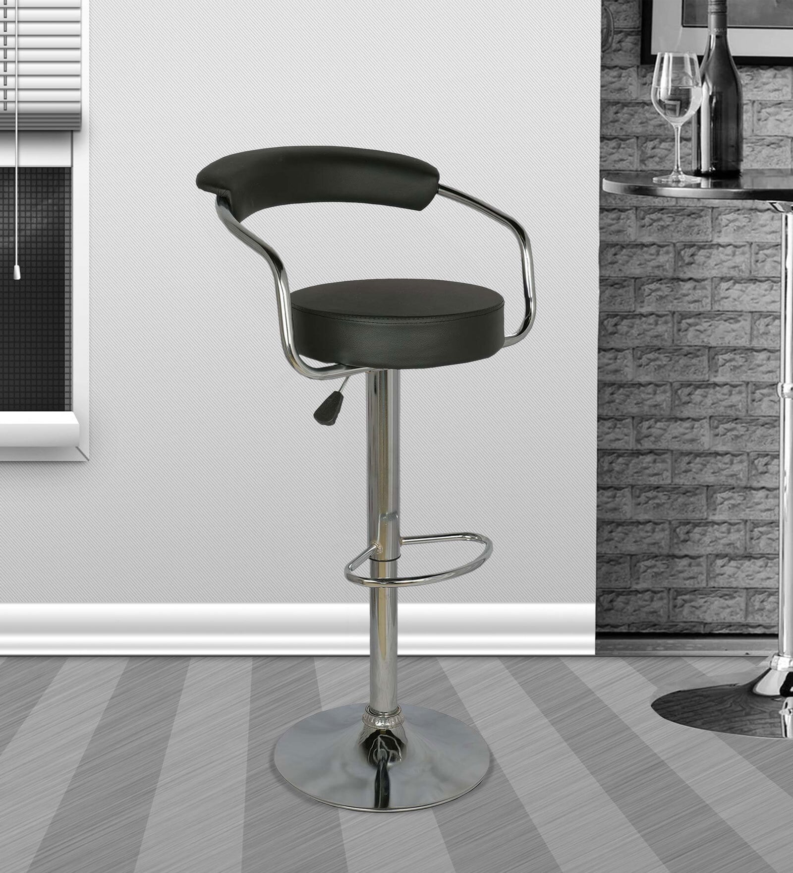 Bar Stool with Foot Rest in Black Colour