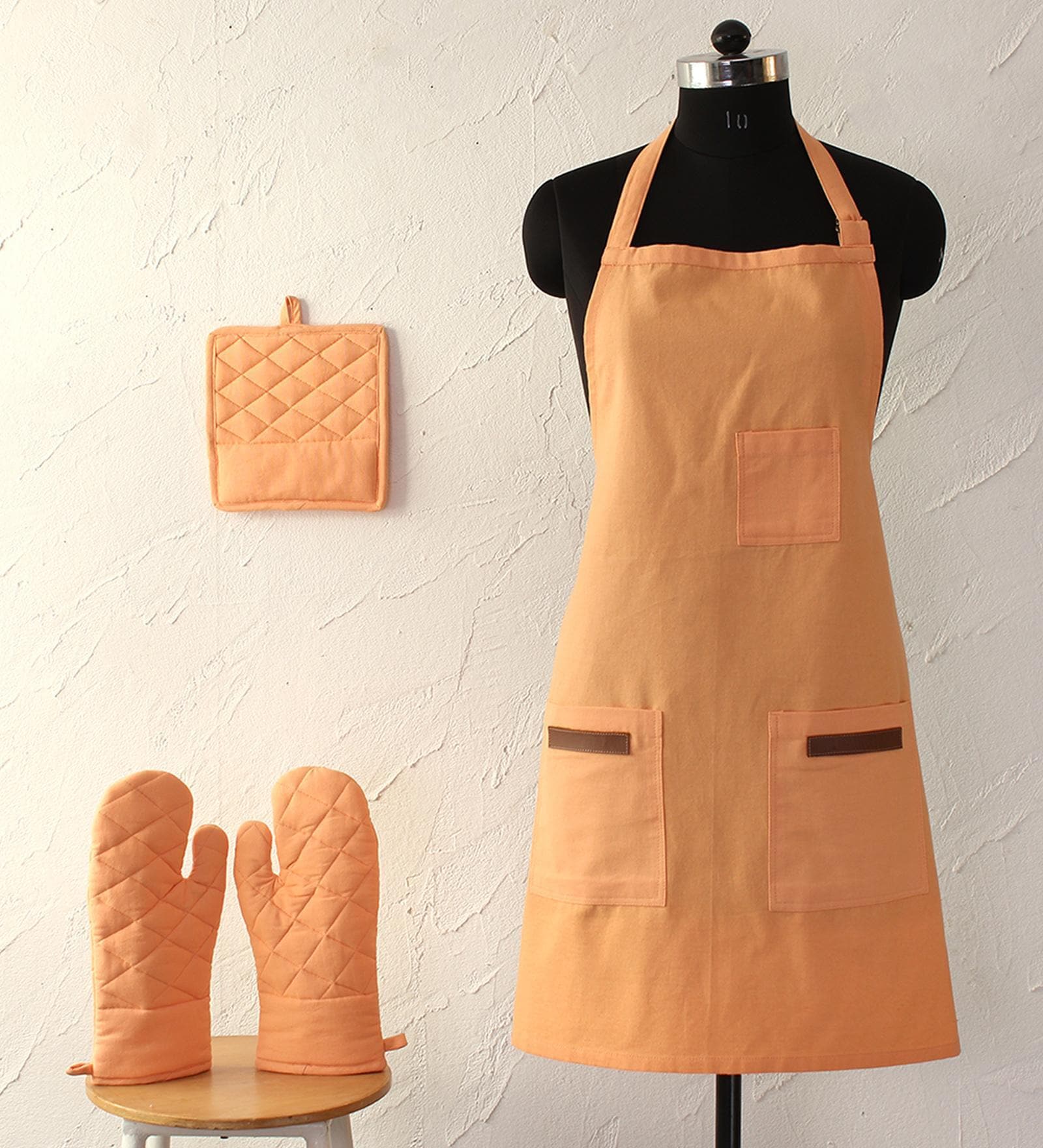 Barbecue Orange Cotton (Set of 4) Kitchen Set