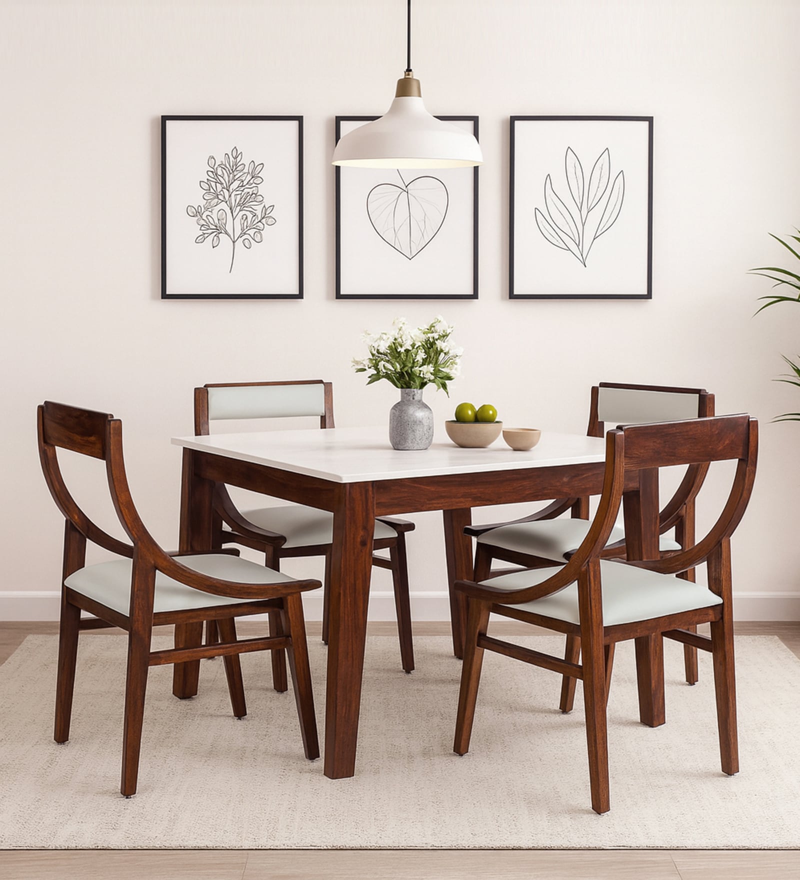 Bardu Sheesham Wood 4 Seater Dining Set in Provincial Teak Finish