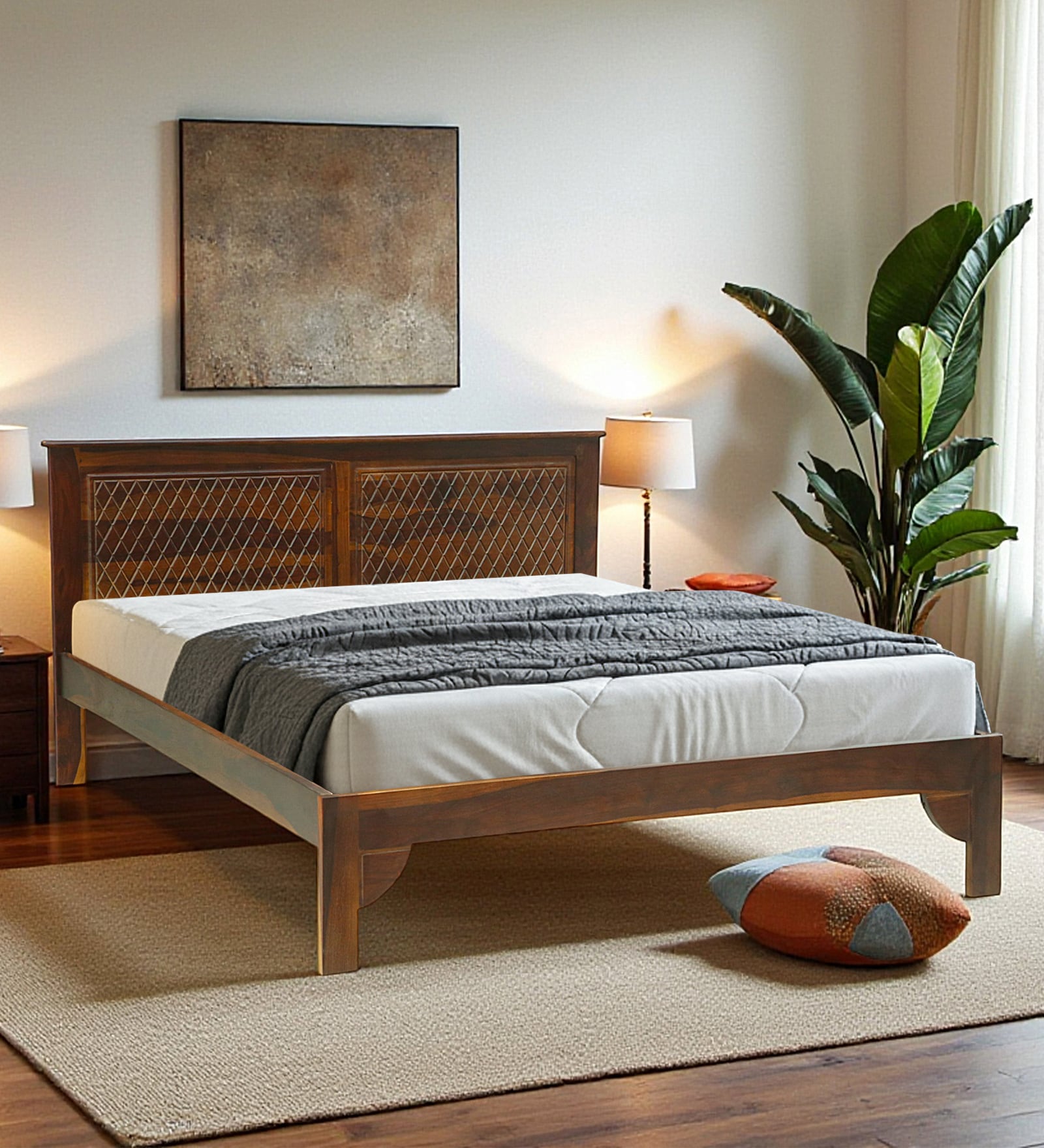 Bardu Sheesham Wood King Size Bed In Provincial Teak Finish