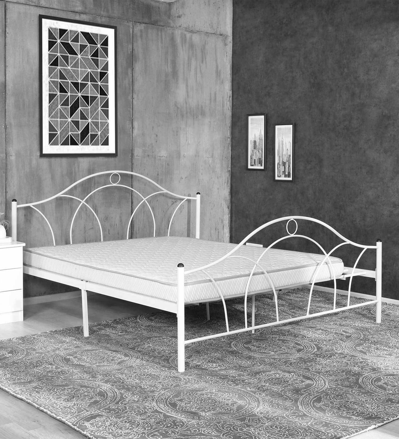 Buy Metallika Bari King Size Bed in Ivory Finish by FurnitureKraft