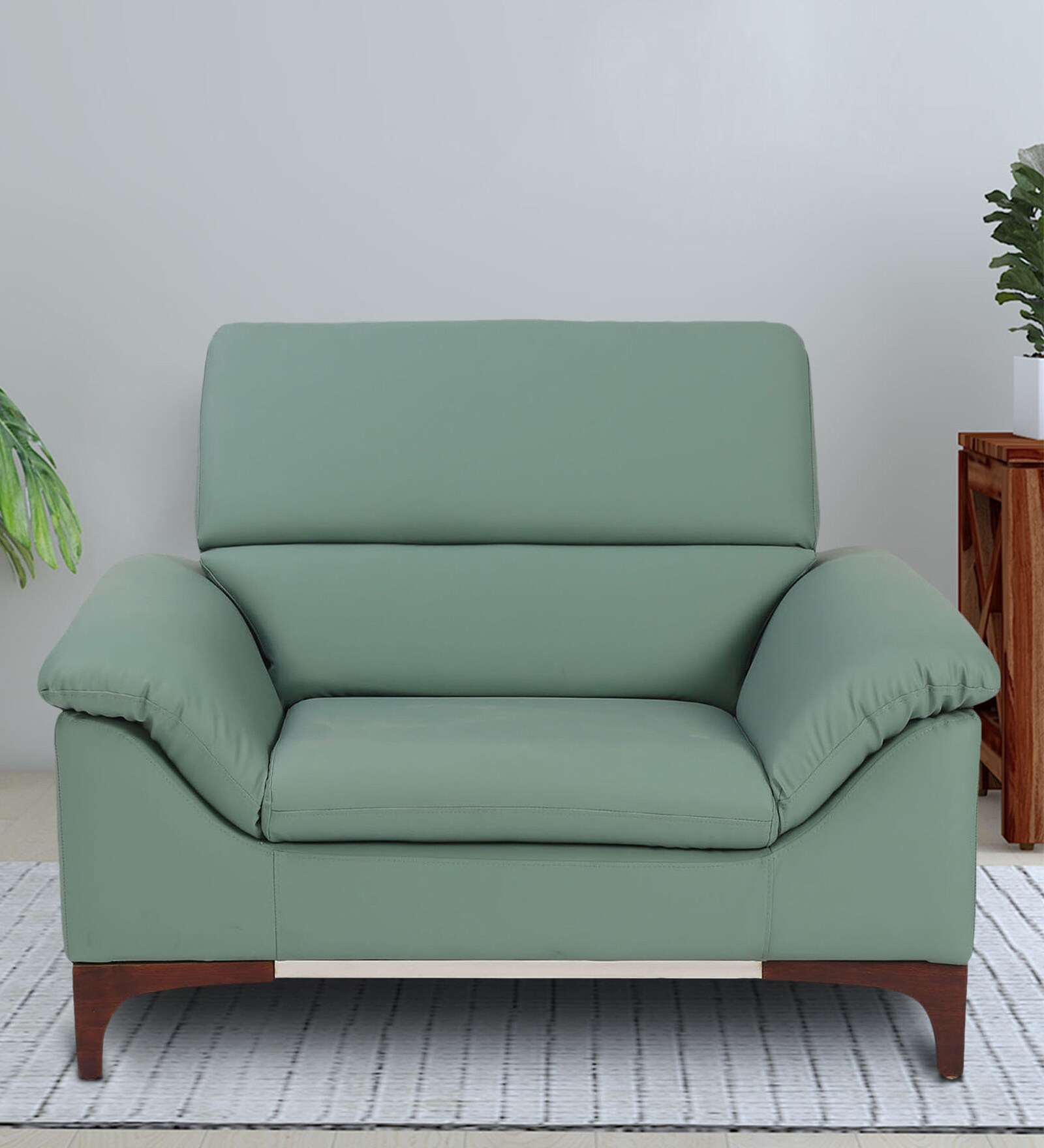 Bario Leatherette 1 Seater Sofa In Sage Green Colour