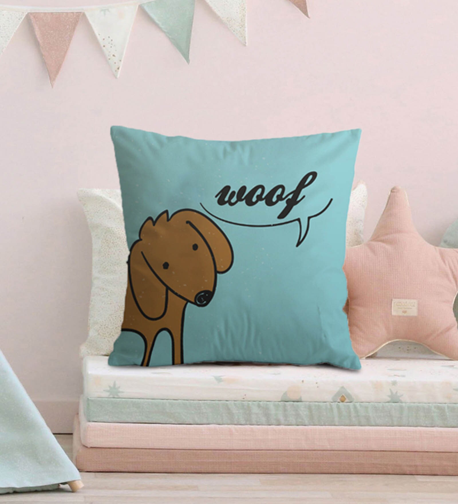 Canvas Cushion with Barking Dog Print