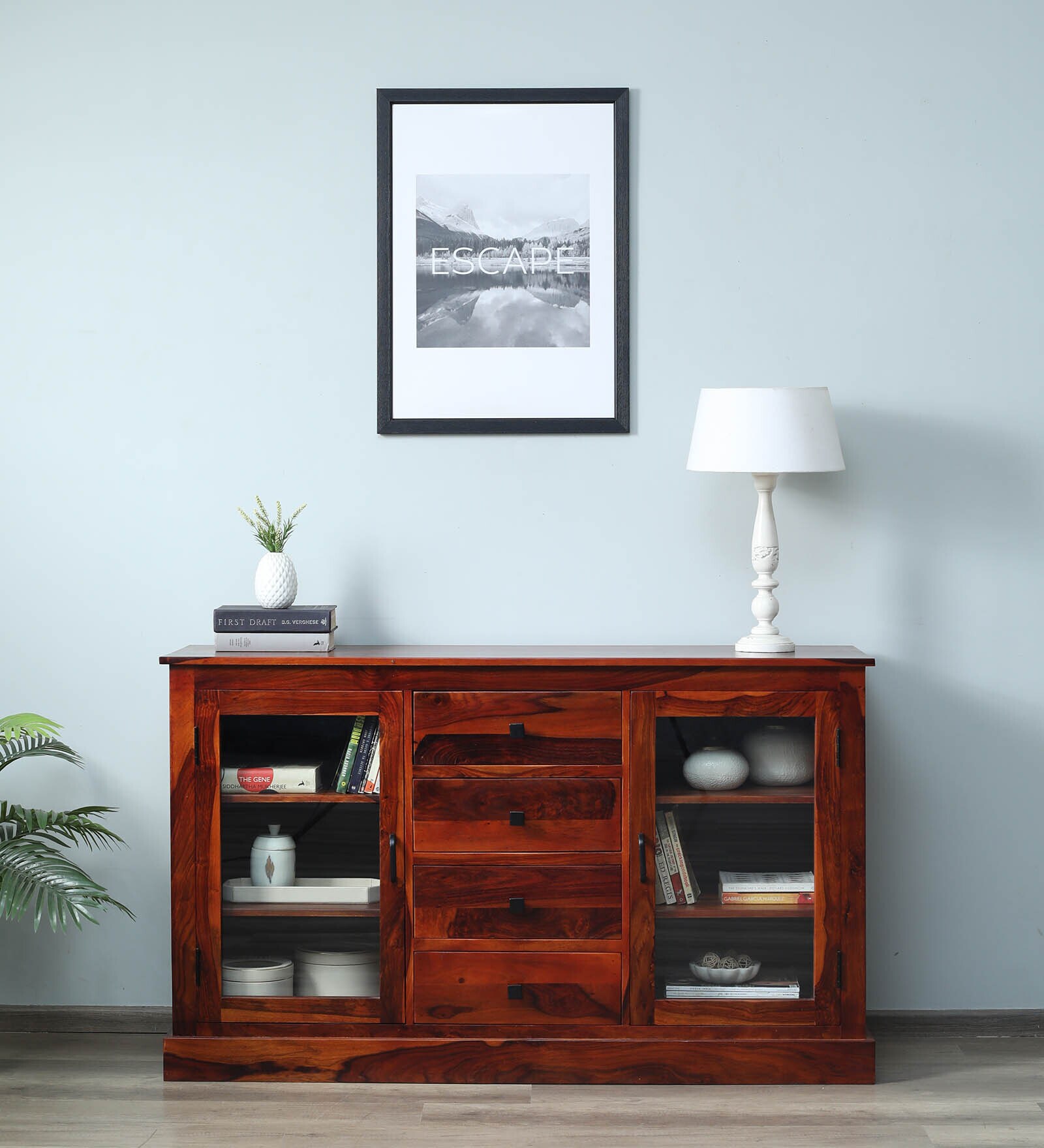 Barkston Sheesham Wood Crockery Unit In Honey Oak Finish