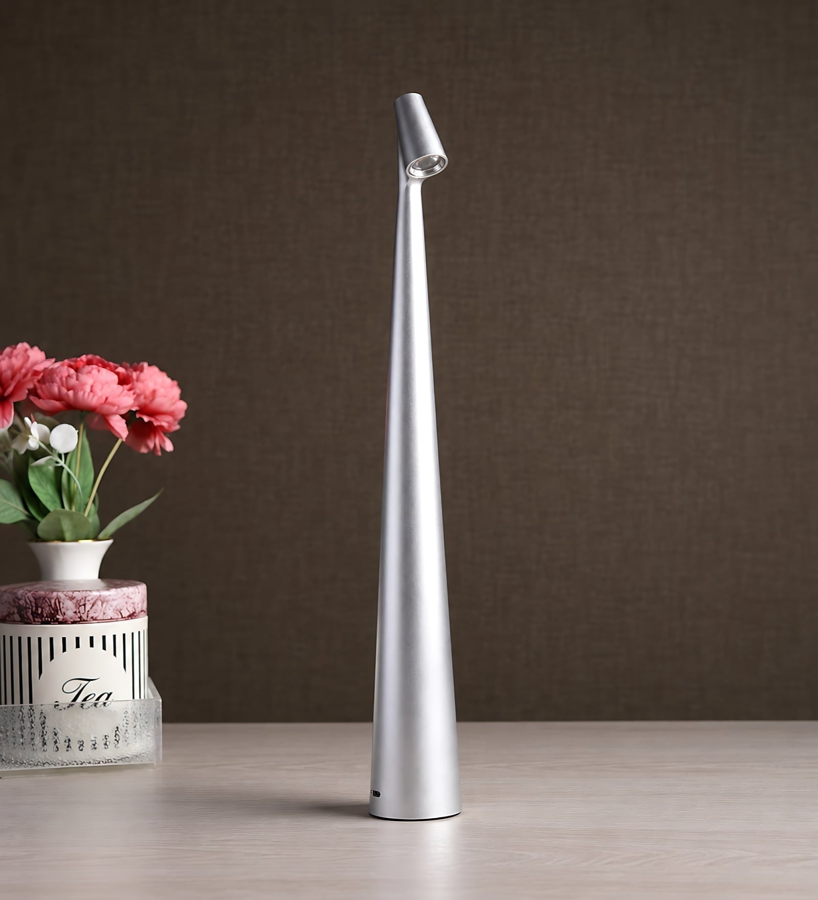 Baron Slim Cone Metal Table Lamp Silver