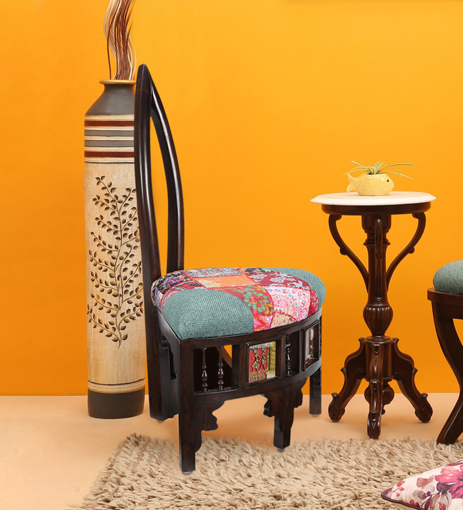 Barrel Teak Wood Slipper Chair in Walnut Finish Colour Barrel Teak Wood Slipper Chair in Walnut Finish Colour