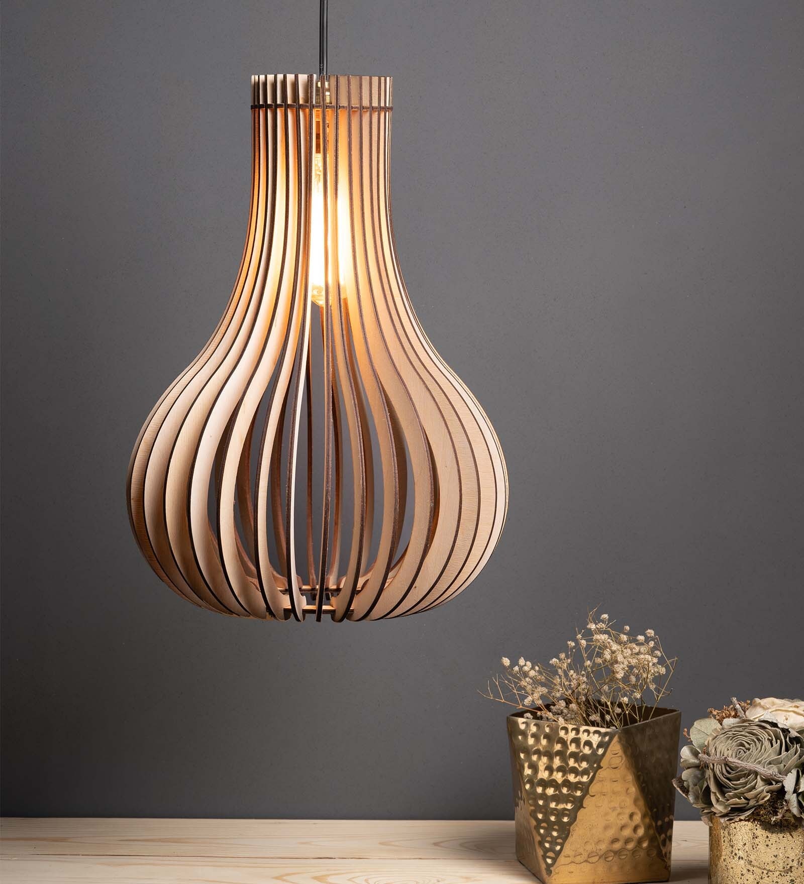 Oval Barua Black Wooden Hanging Light