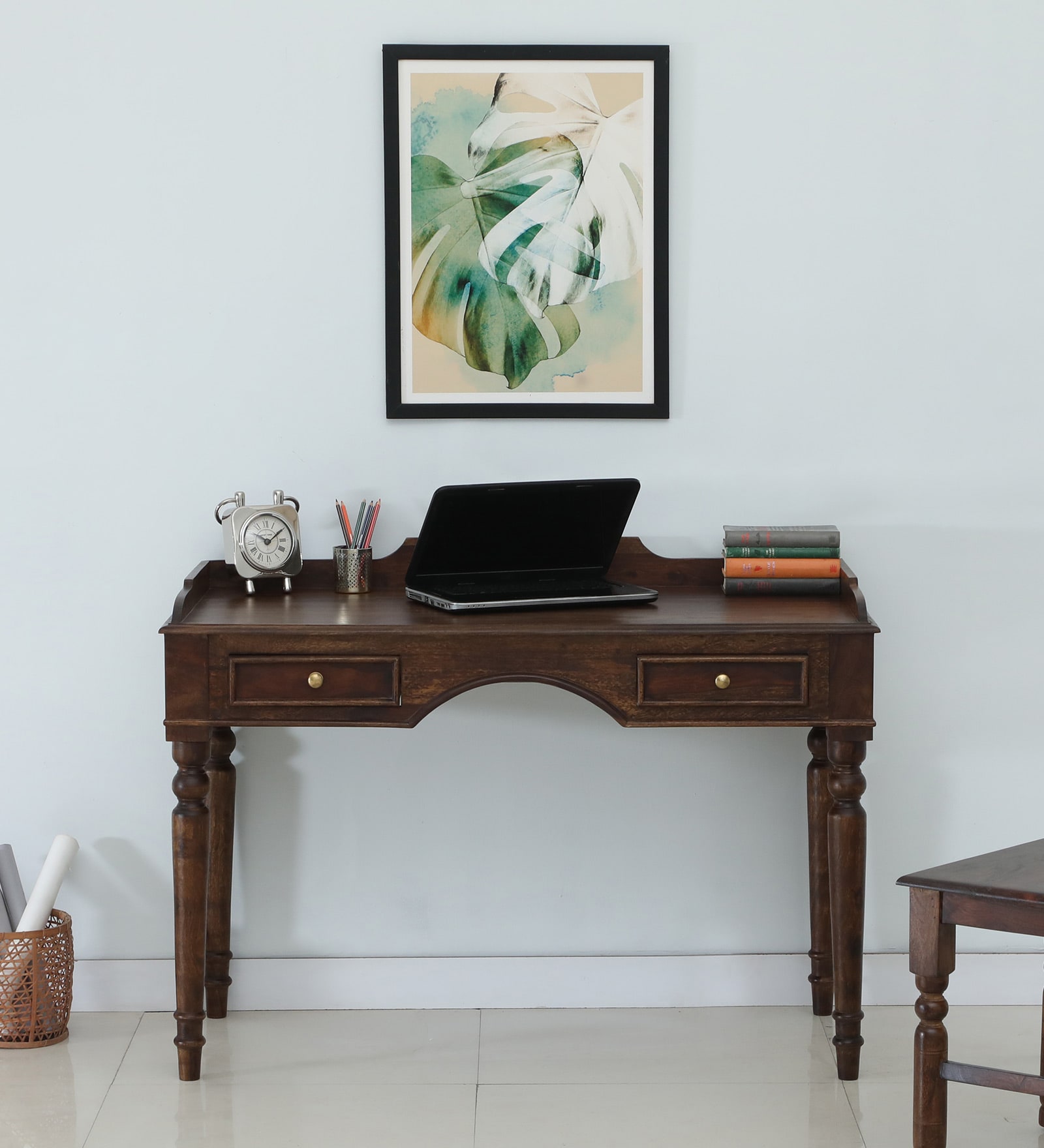 Barwick Sheesham Wood Writing Table In Scratch Resistant Provincial Teak Finish