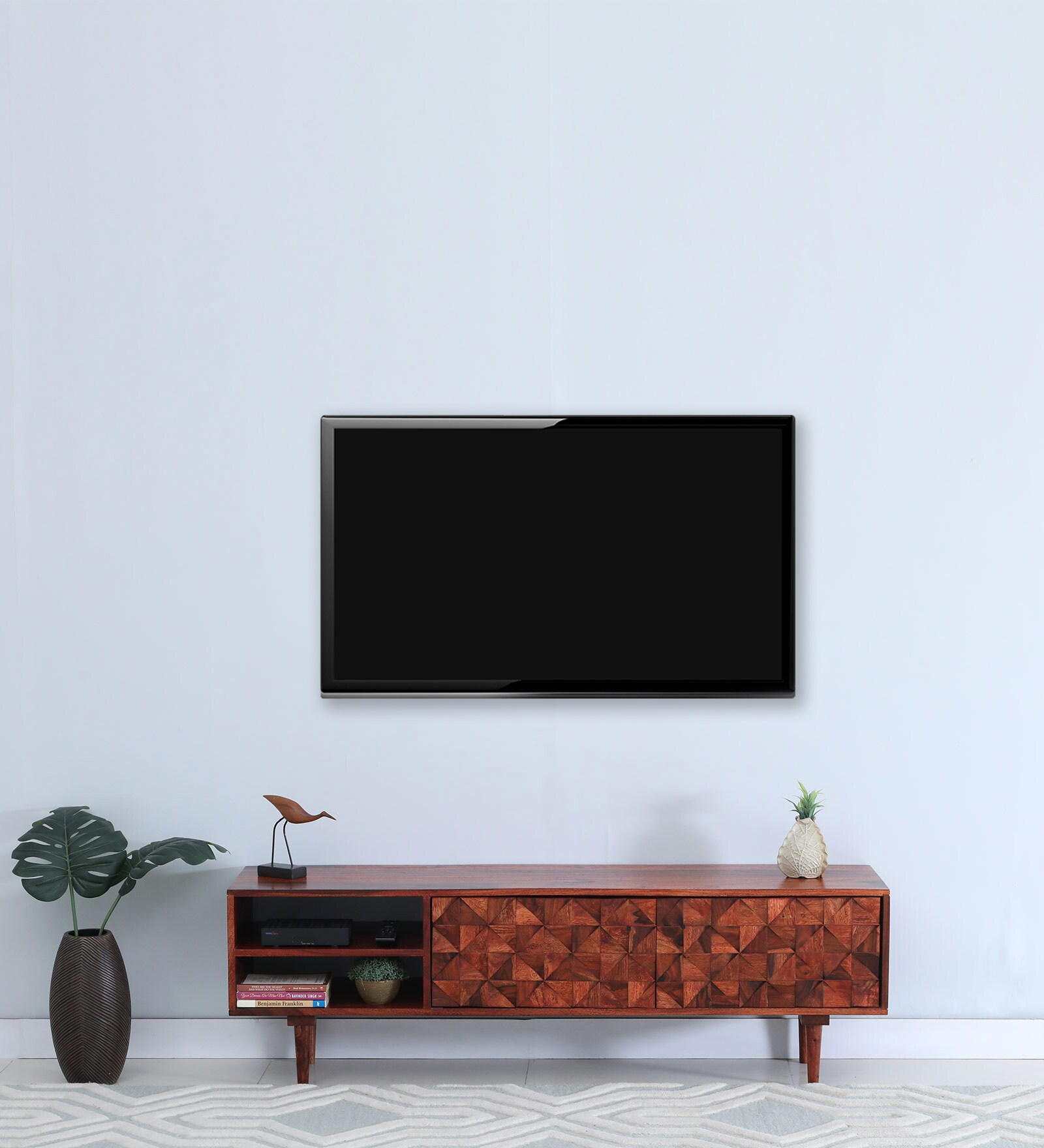 Basel Sheesham Wood TV Console in Scratch Resistant Honey Oak Finish