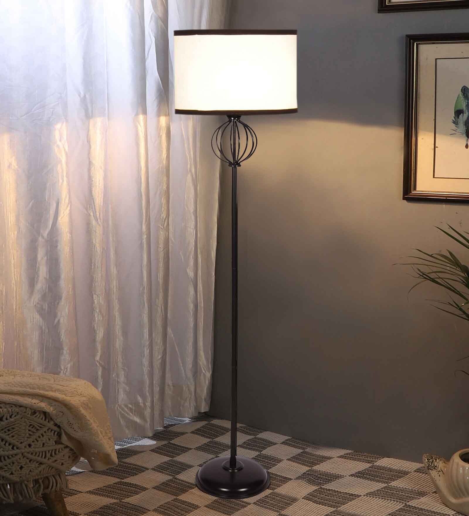 Basic Iron Floor Lamp  with Cotton Shade (Black & Multicolor)