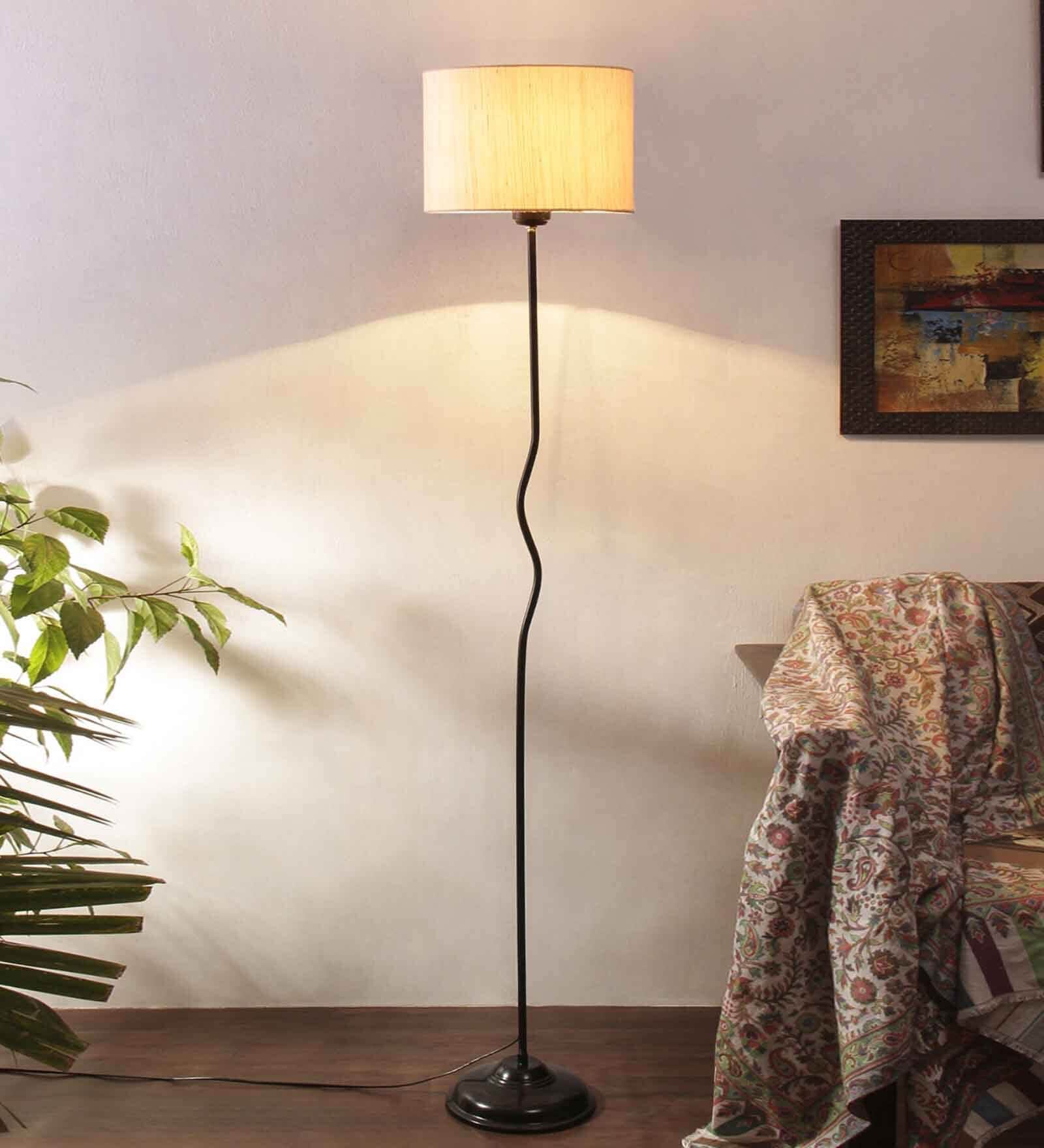 Basic Iron Floor Lamp with Cotton Shade (Black & Multicolor) Basic Iron Floor Lamp with Cotton Shade (Black & Multicolor)