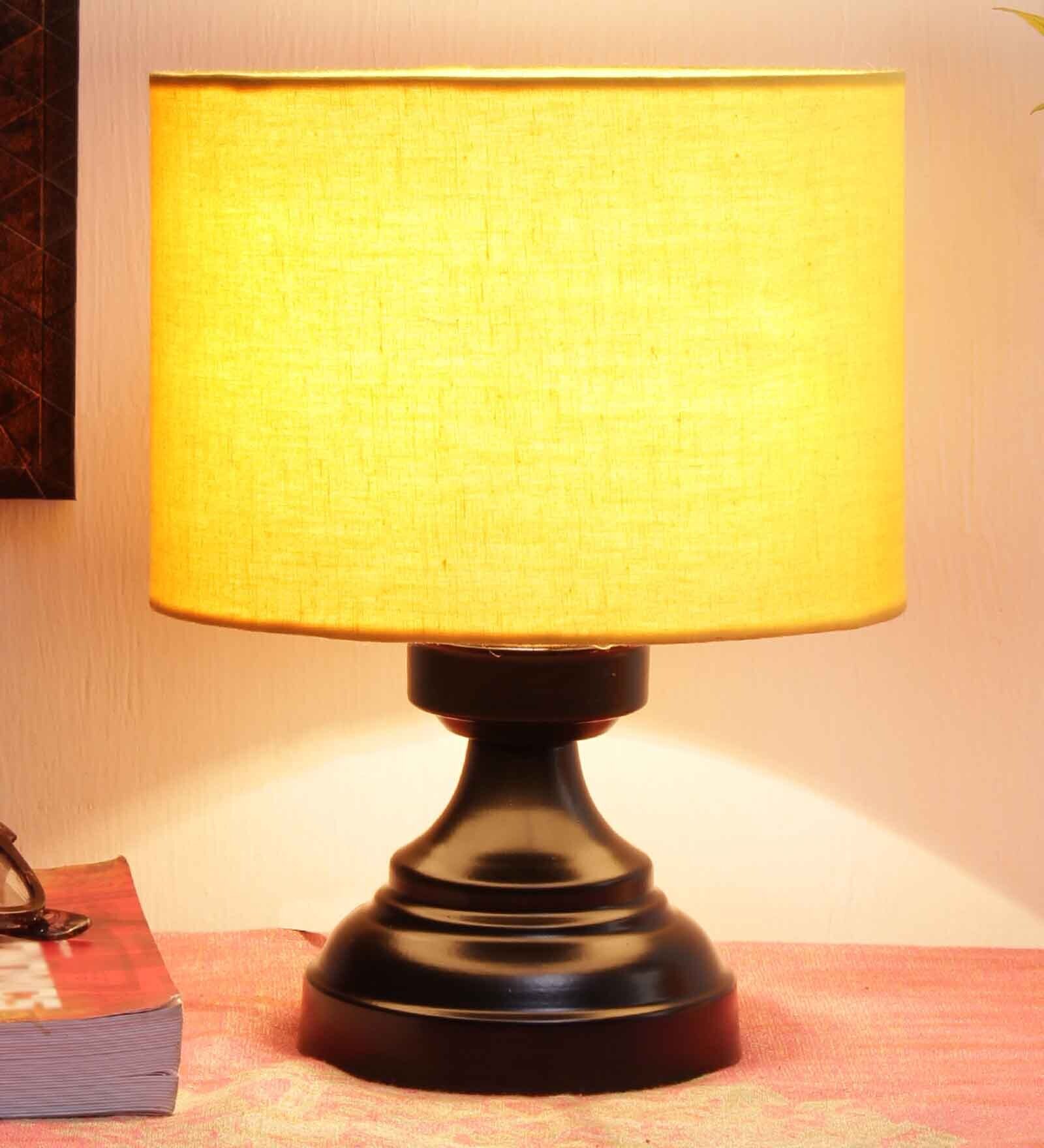 Basic Iron Night Lamp with Cotton Shade (Black & Yellow)